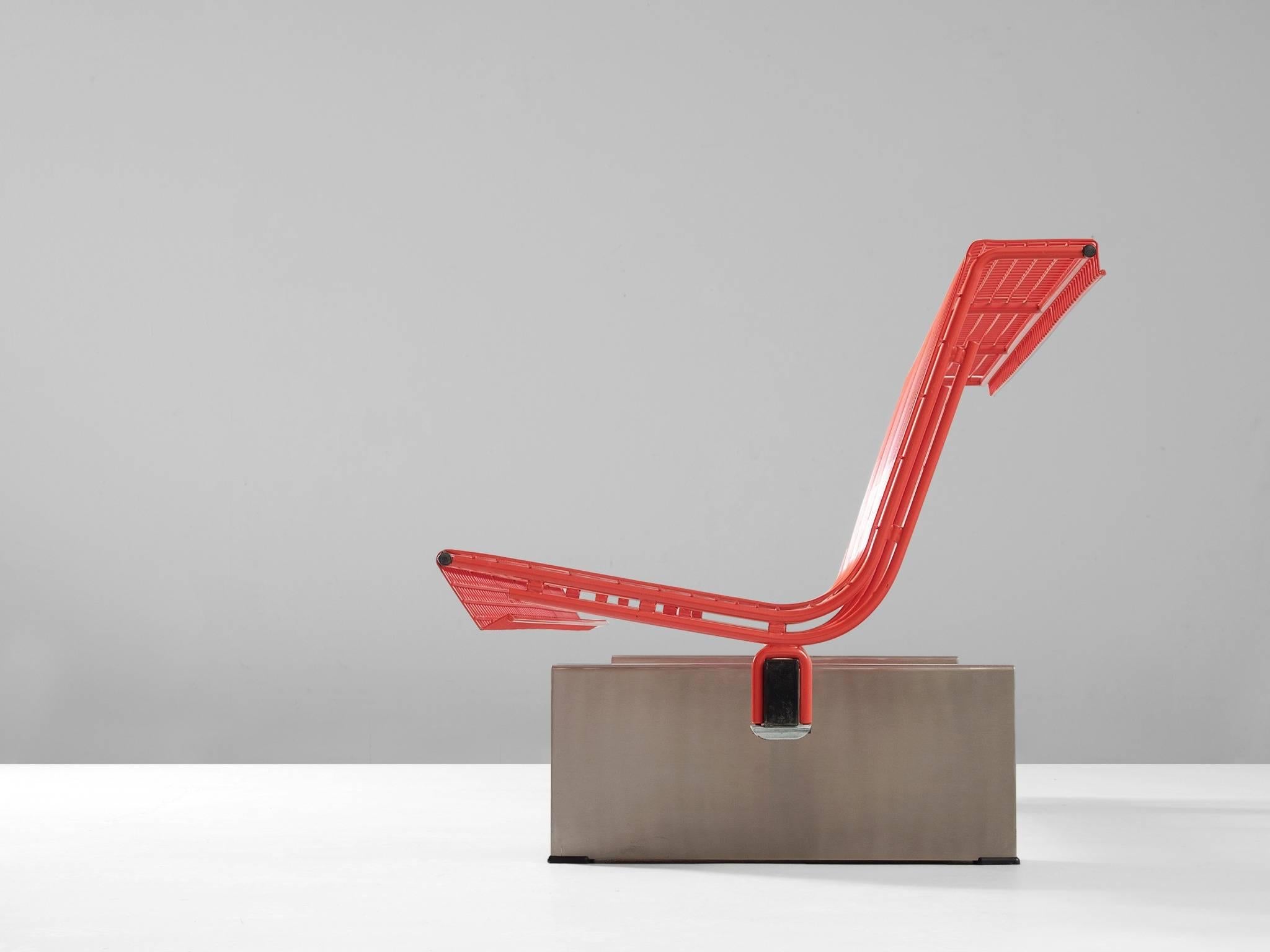 Italian Osvaldo Borsani Red Metal Bench for Tecno