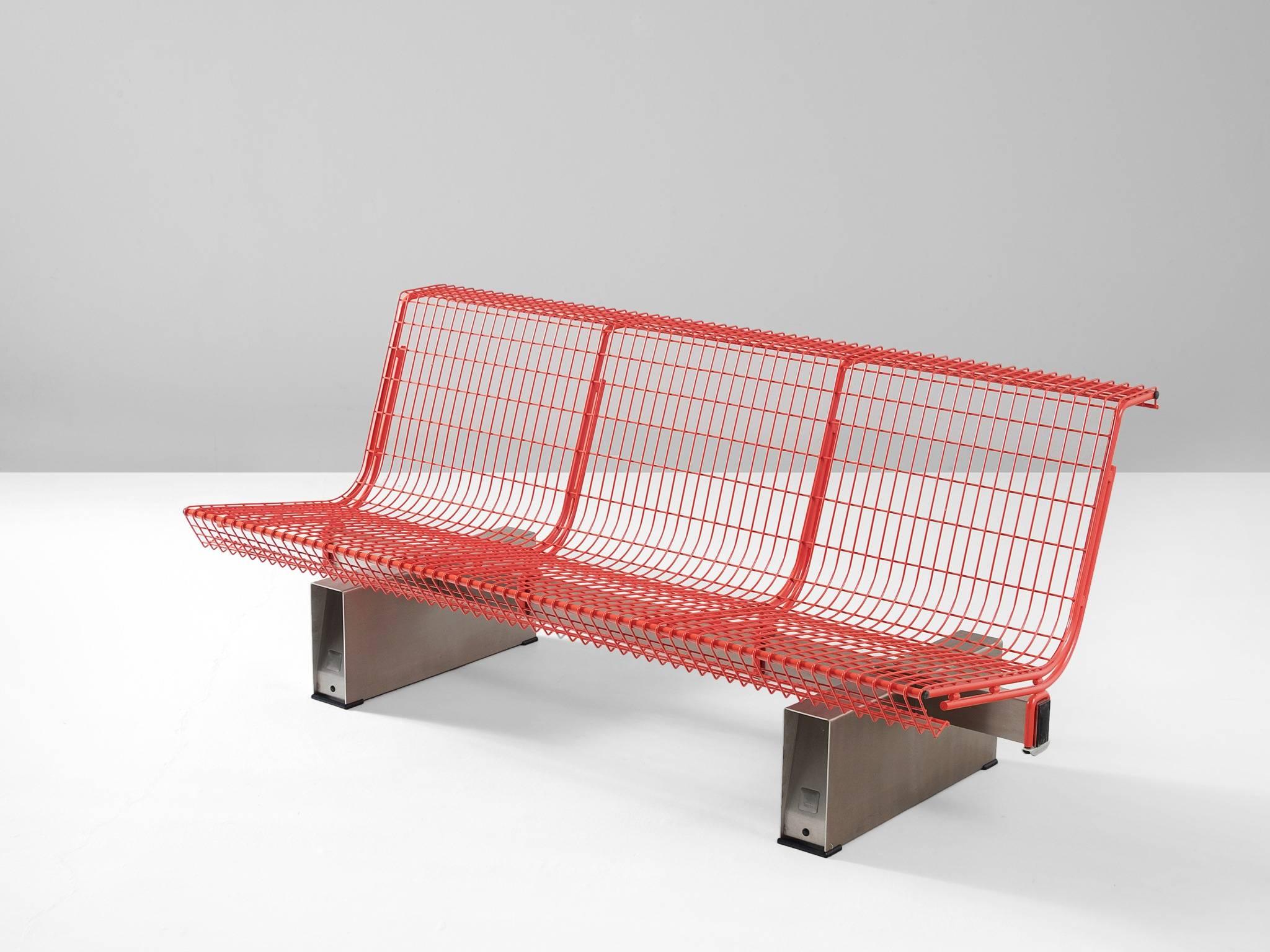 Modern Osvaldo Borsani Red Metal Bench for Tecno