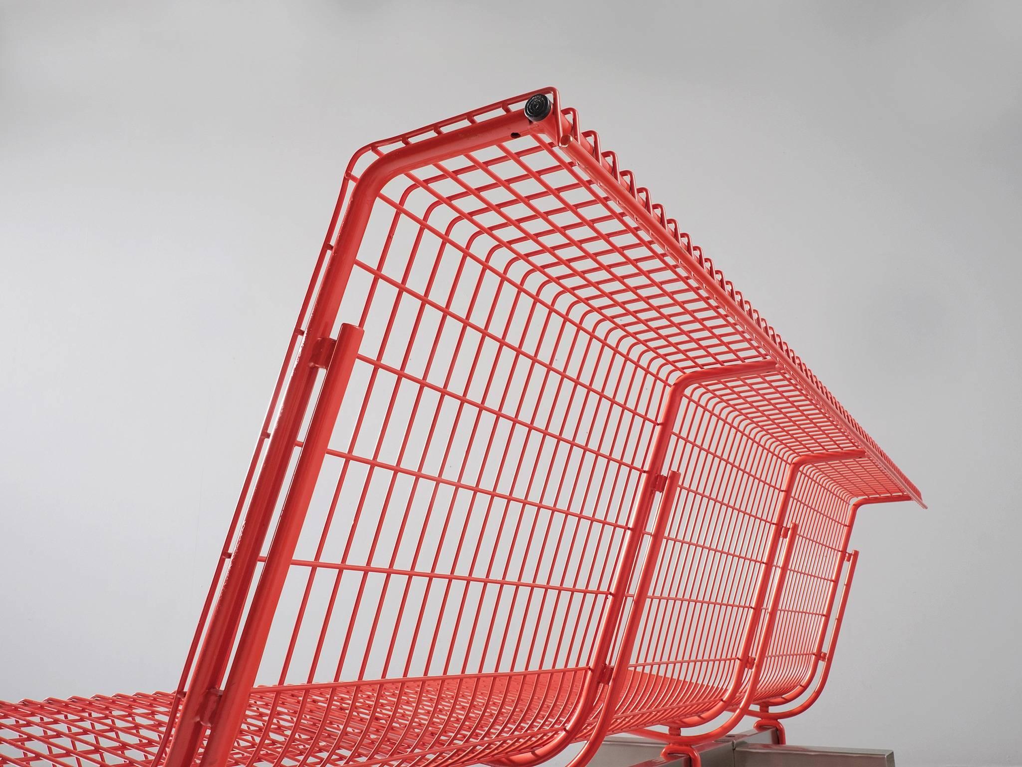 Late 20th Century Osvaldo Borsani Red Metal Bench for Tecno