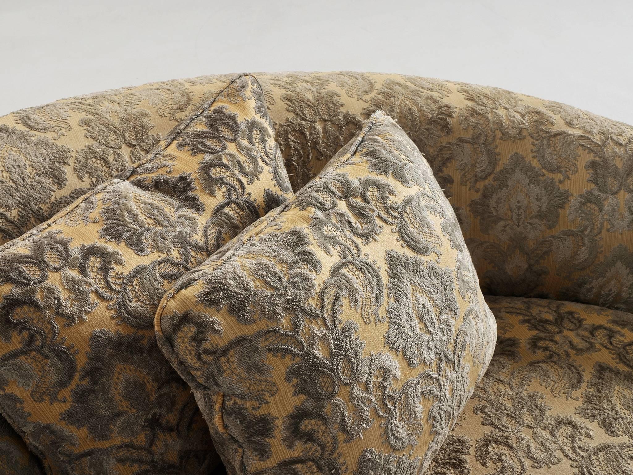 Pair of Italian Settees in Gold Floral Fabric Upholstery 1