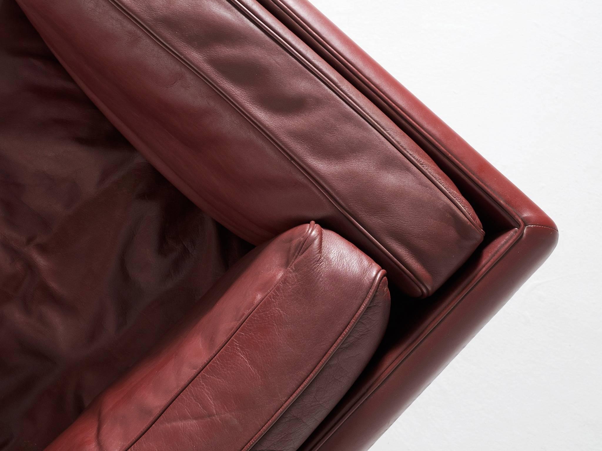 Illum Wikkelsø Fully Restored Sofa in Burgundy Red Leather 2