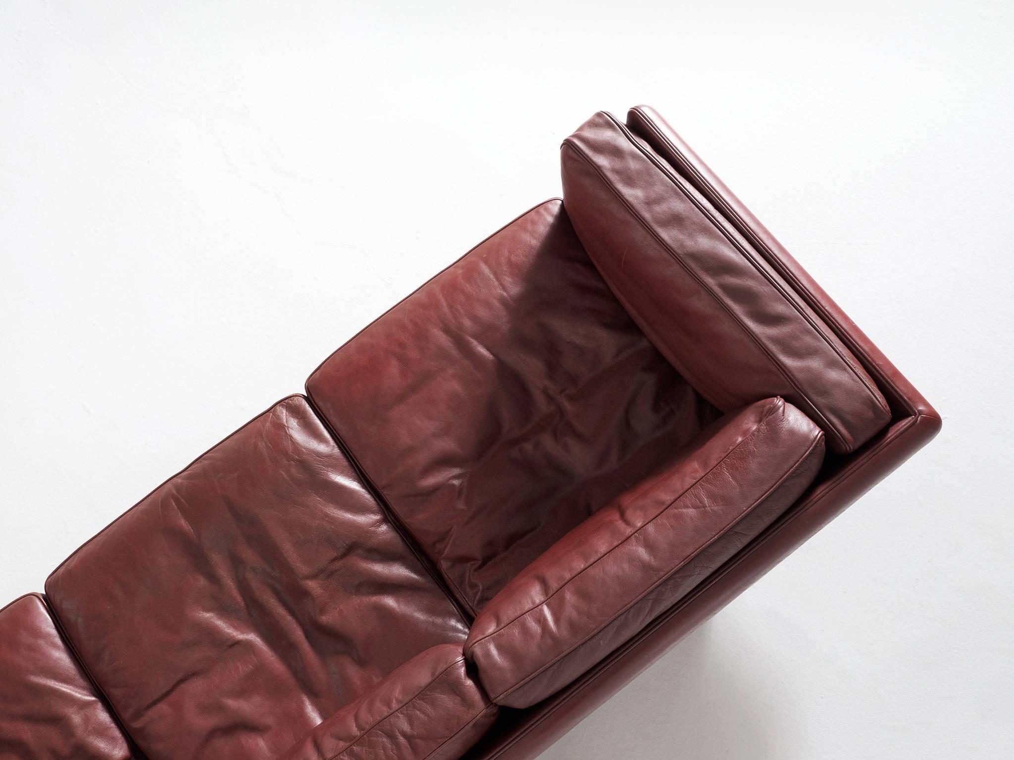 Illum Wikkelsø Fully Restored Sofa in Burgundy Red Leather 1