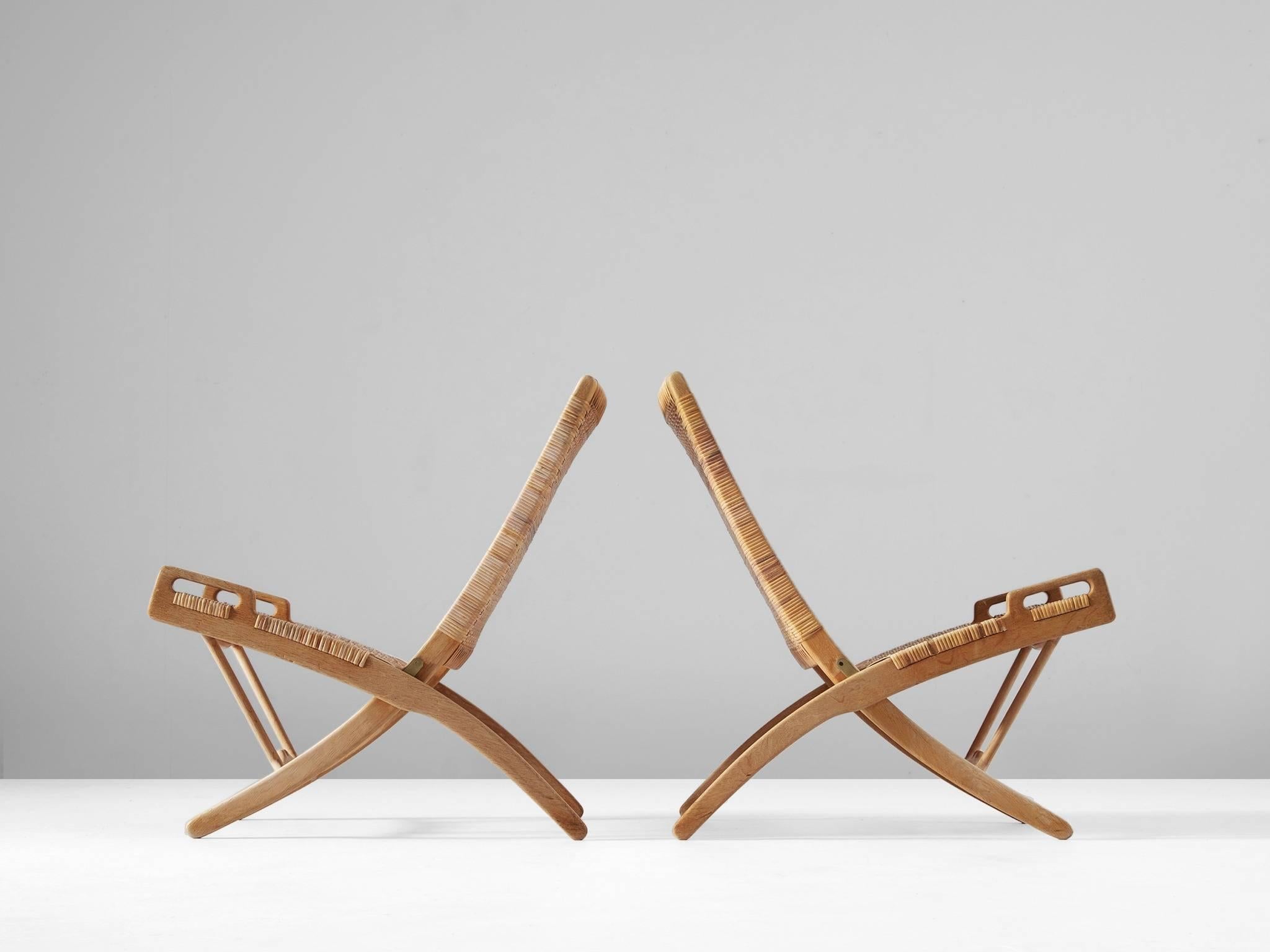 Scandinavian Modern Hans Wegner Pair of Early Folding Chairs for Johannes Hansen