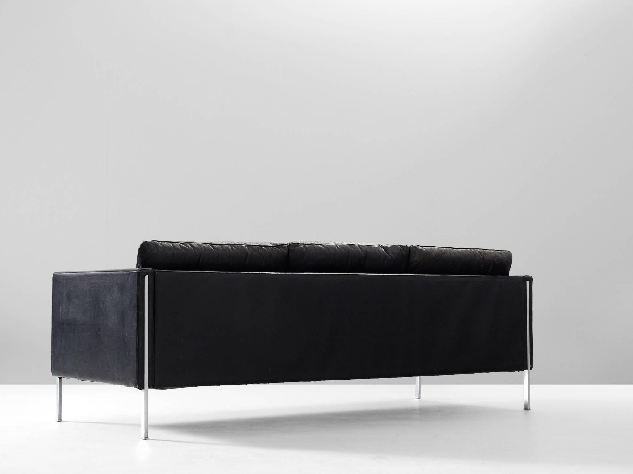Dutch Pierre Paulin 442 Sofa in Black Leather for Artifort