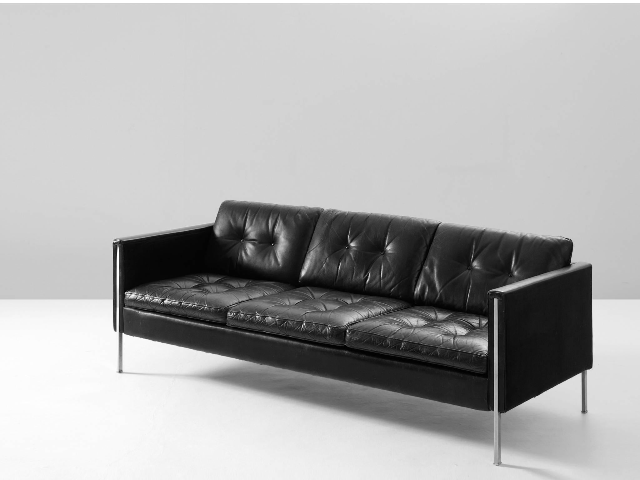 Mid-Century Modern Pierre Paulin 442 Sofa in Black Leather for Artifort