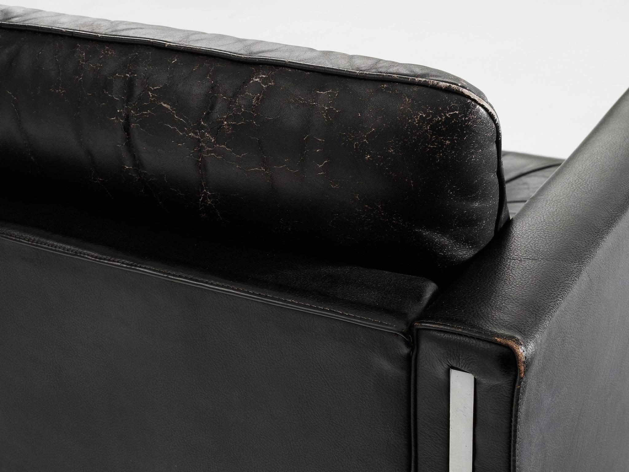 Pierre Paulin 442 Sofa in Black Leather for Artifort 1