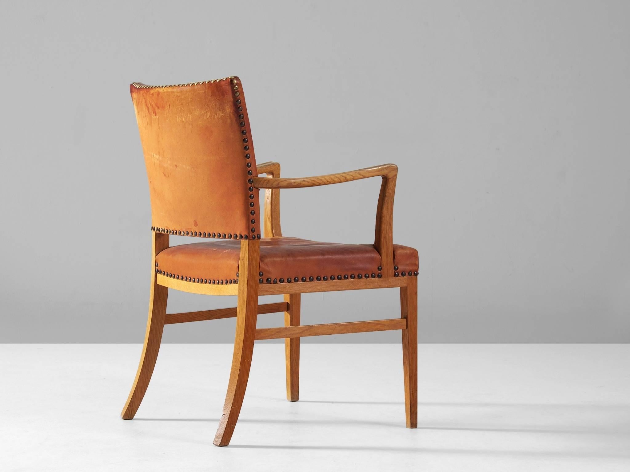 Scandinavian Modern Danish Armchair in Oak and Cognac Leather 