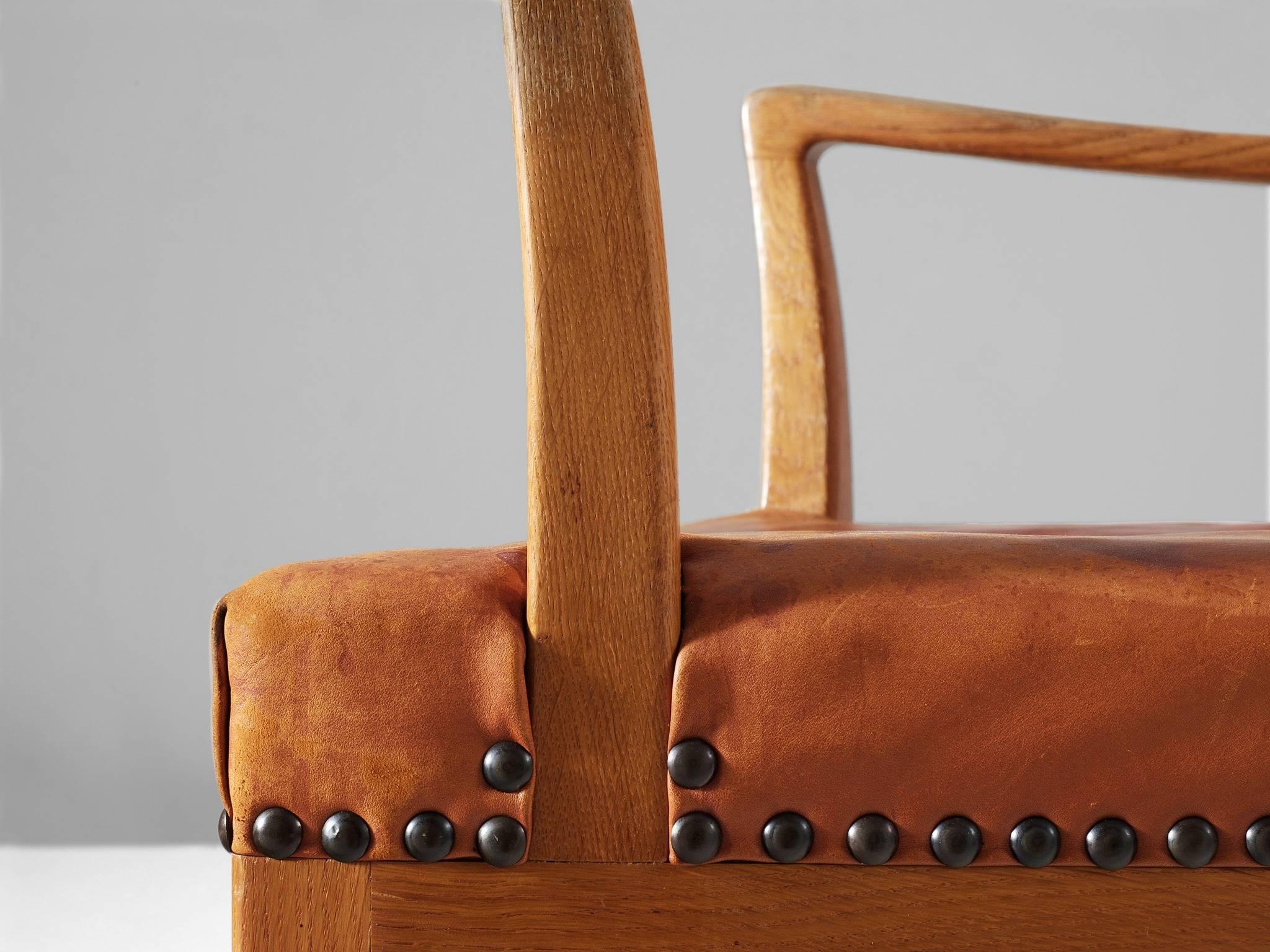 Danish Armchair in Oak and Cognac Leather  2
