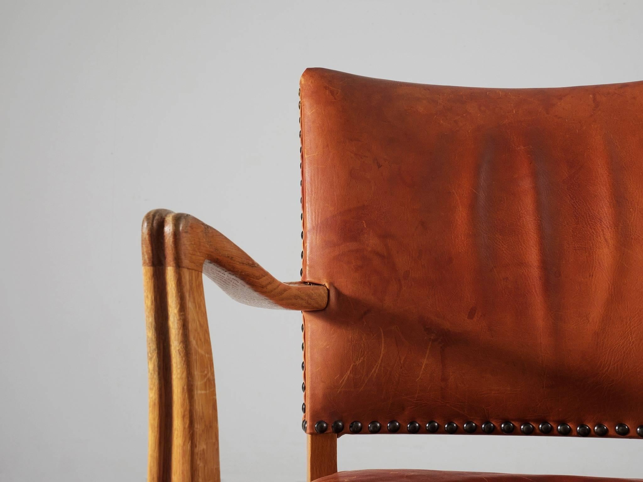 Danish Armchair in Oak and Cognac Leather  3