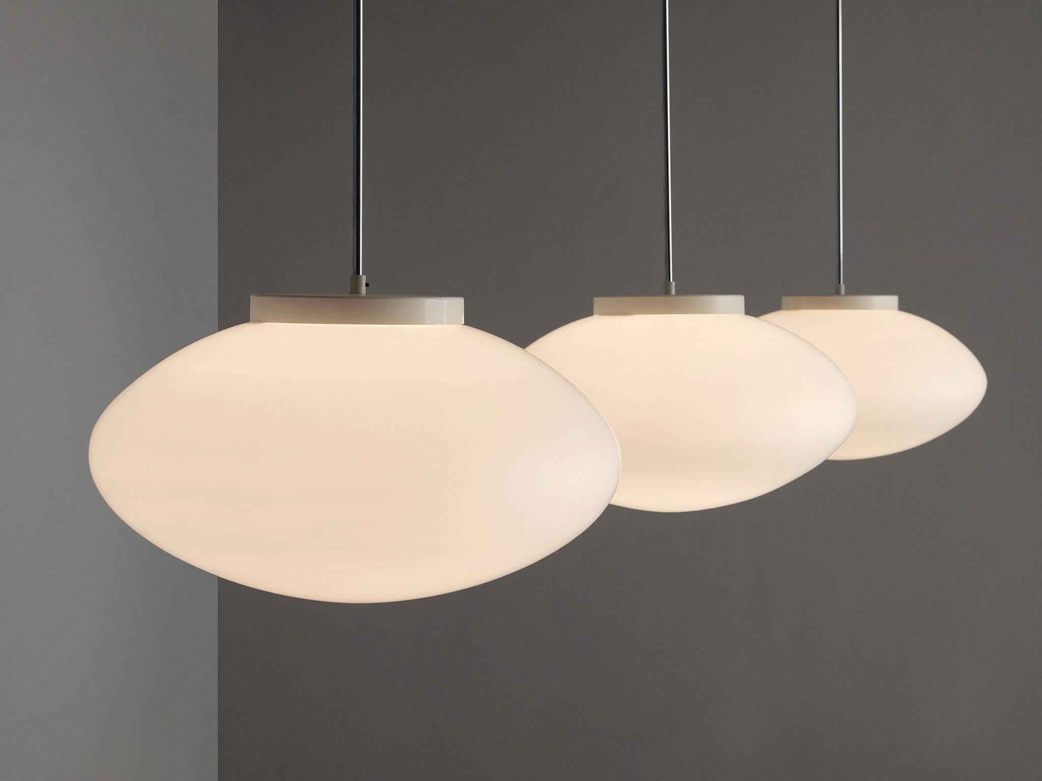 European Set of Three White Pendants in Opaline Glass