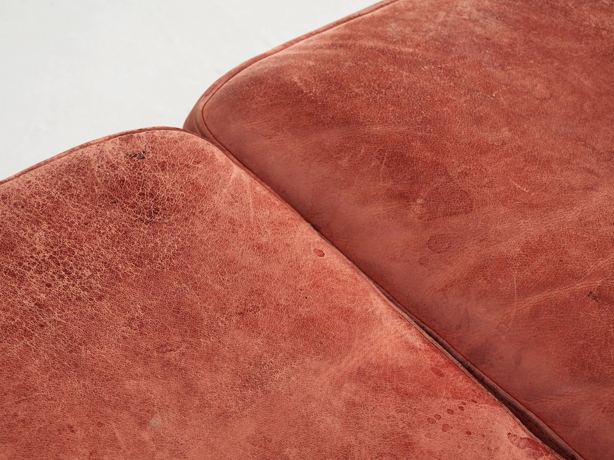 Late 20th Century Illums Bolighus Patinated Red Leather Sofa