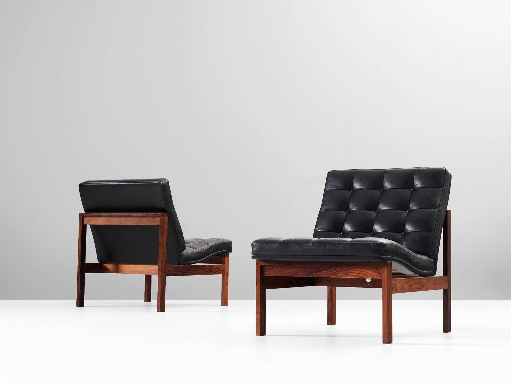 Scandinavian Modern Pair of Easy Chairs in Black Leather for France & Søn