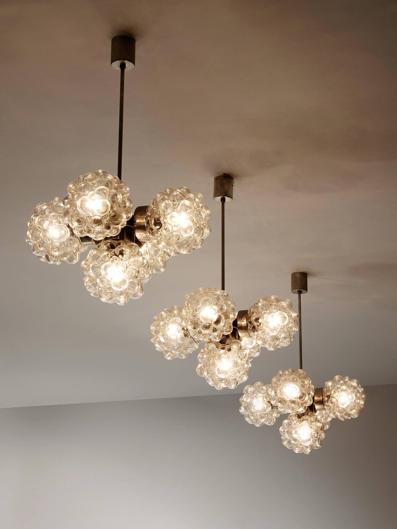 Mid-Century Modern Large Set of Chandeliers with Structured Glass By H. Tynell
