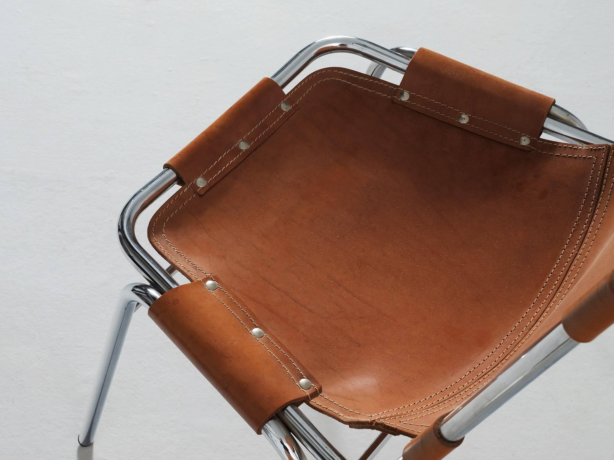 French Set of Four 'Les Arcs' Chairs in Cognac Leather