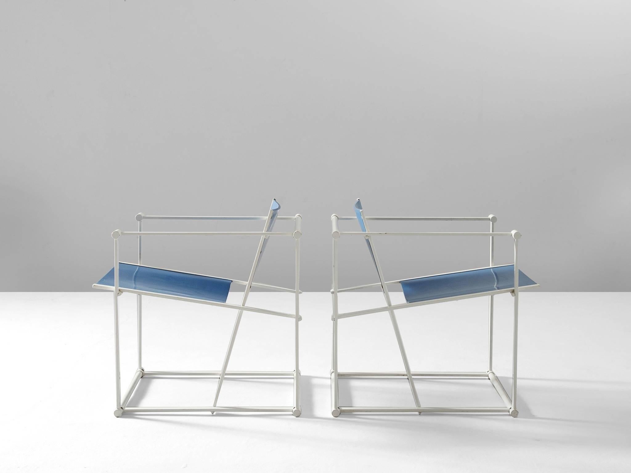 De Stijl Set of Two White Blue 'Cube' Chairs for UMS Pastoe