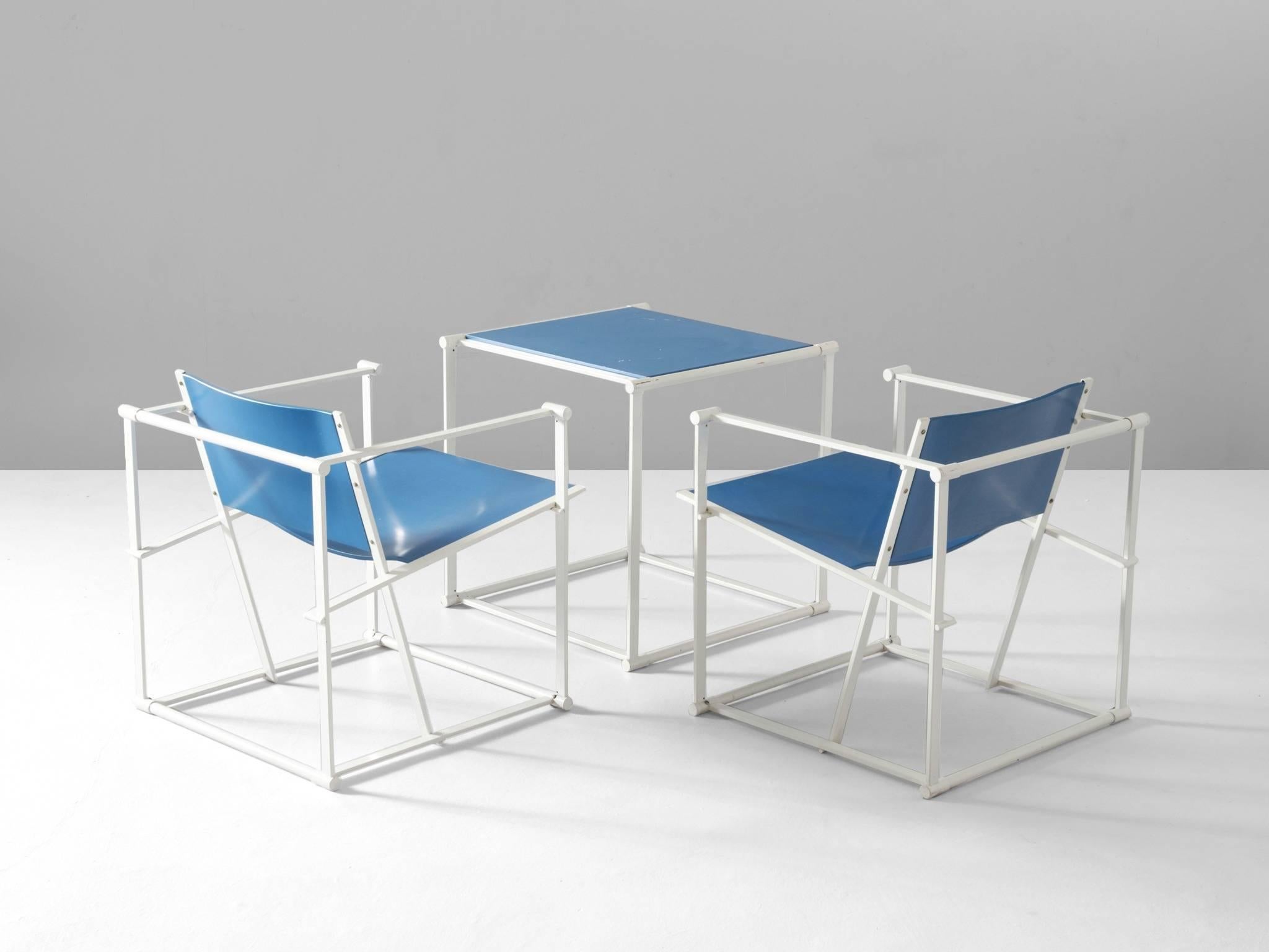 De Stijl Set of Two Blue White 'Cube' Lounge Chairs and One Table for UMS Pastoe