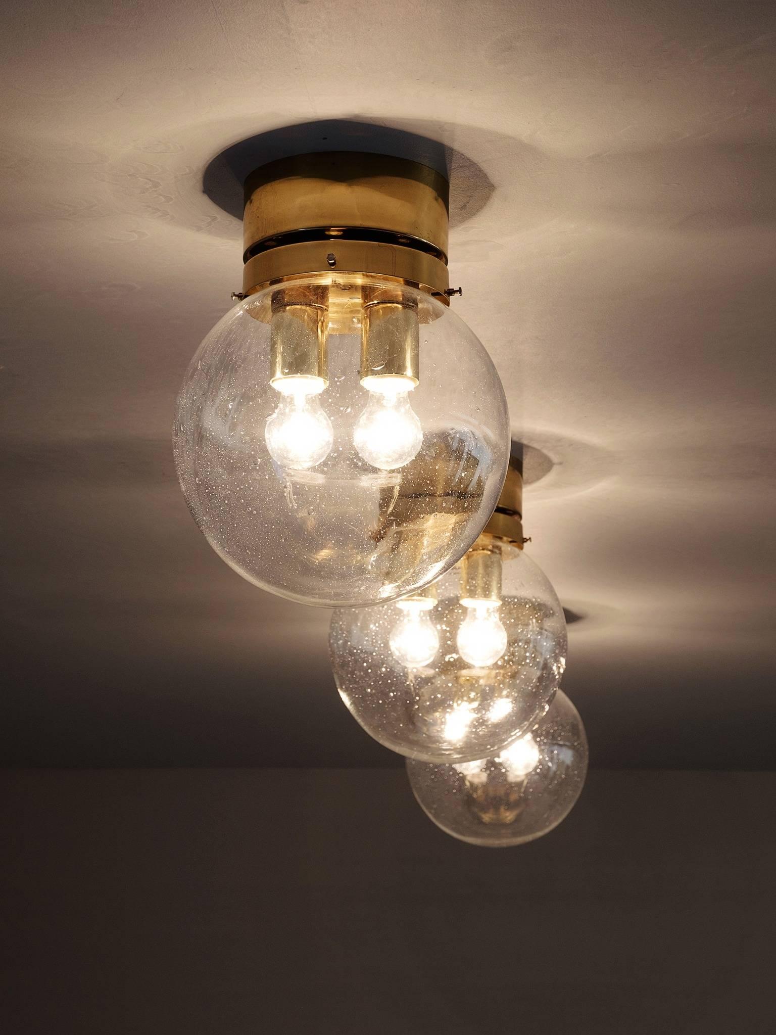 Mid-Century Modern Set of 5 Pendants in Brass and Glass