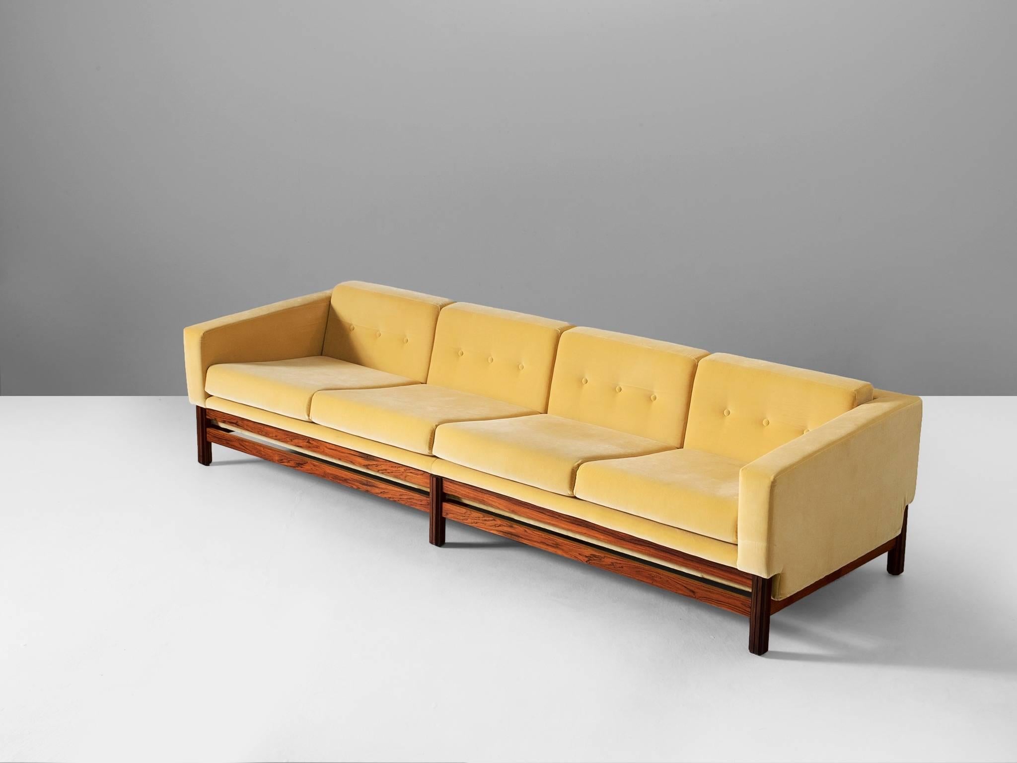 Mid-Century Modern Large and Rare Reupholstered Saporiti Sofa in Rosewood