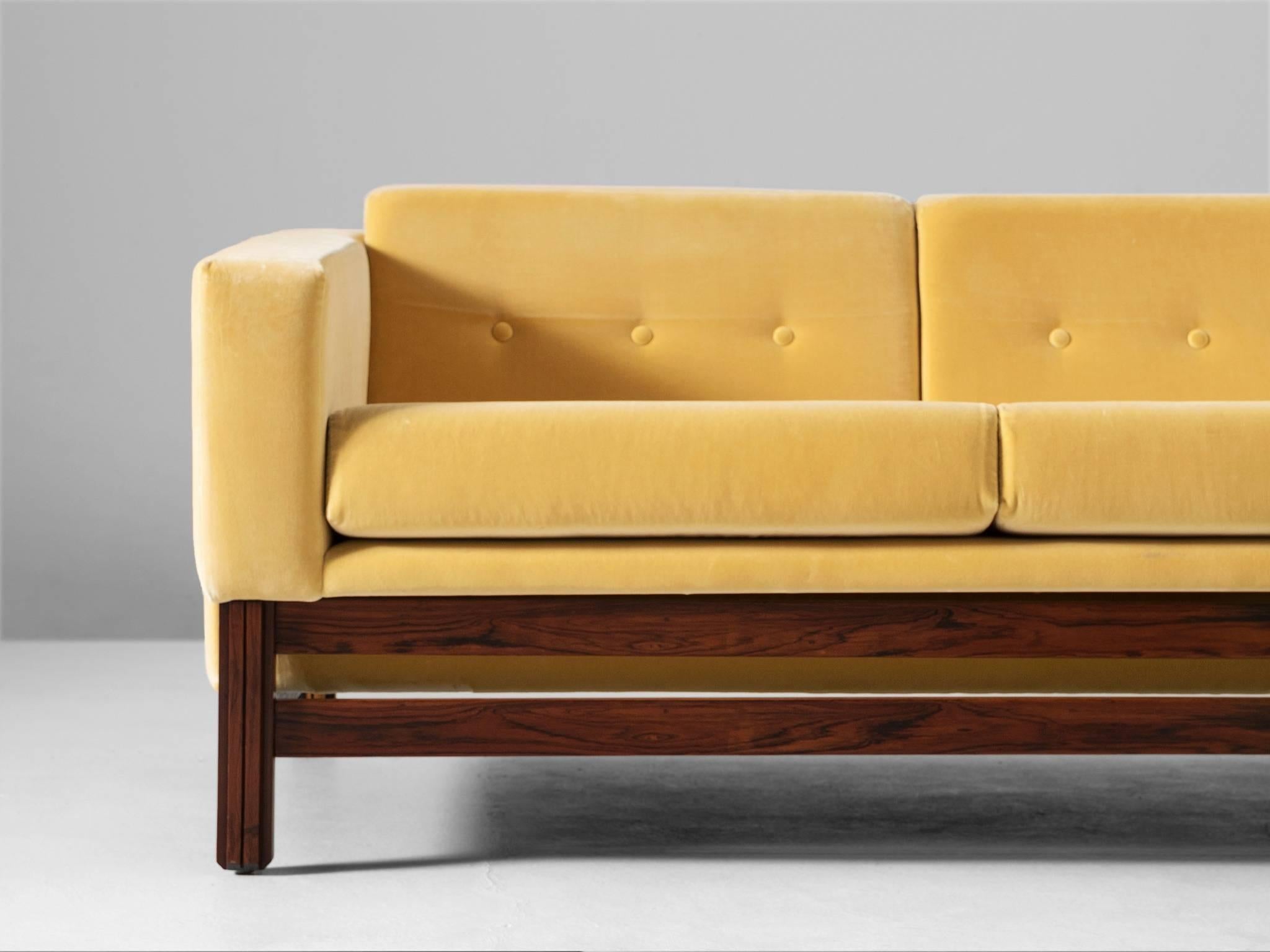 Italian Large and Rare Reupholstered Saporiti Sofa in Rosewood