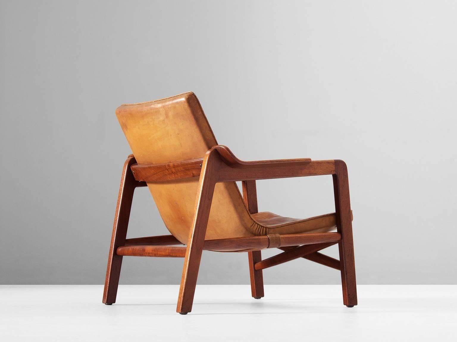 Scandinavian Modern Early 1940s Kindt-Larsen 'Fireplace Chair' in Original Leather
