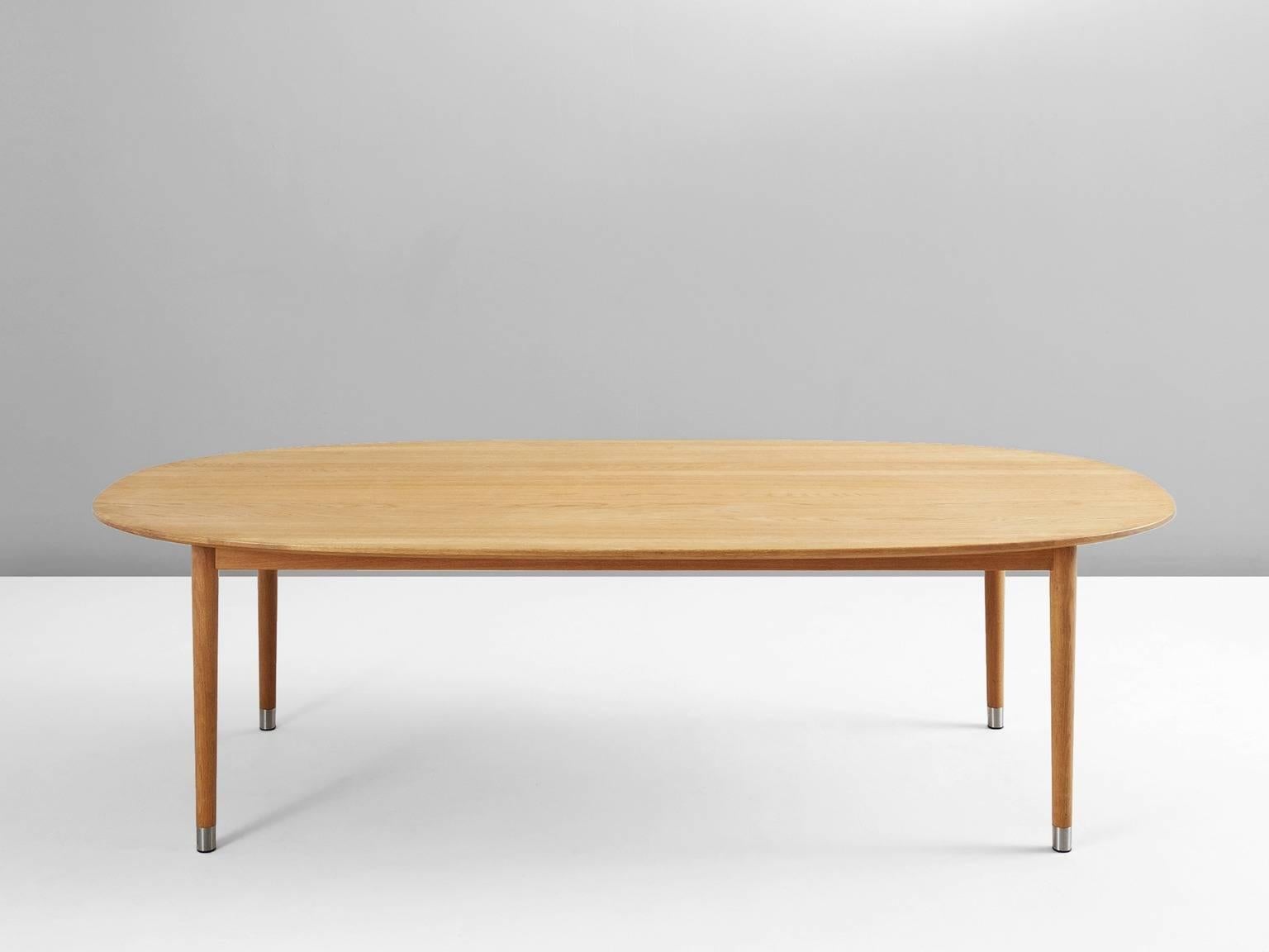 Scandinavian Modern Large Oval Dining Table in Blond Oak