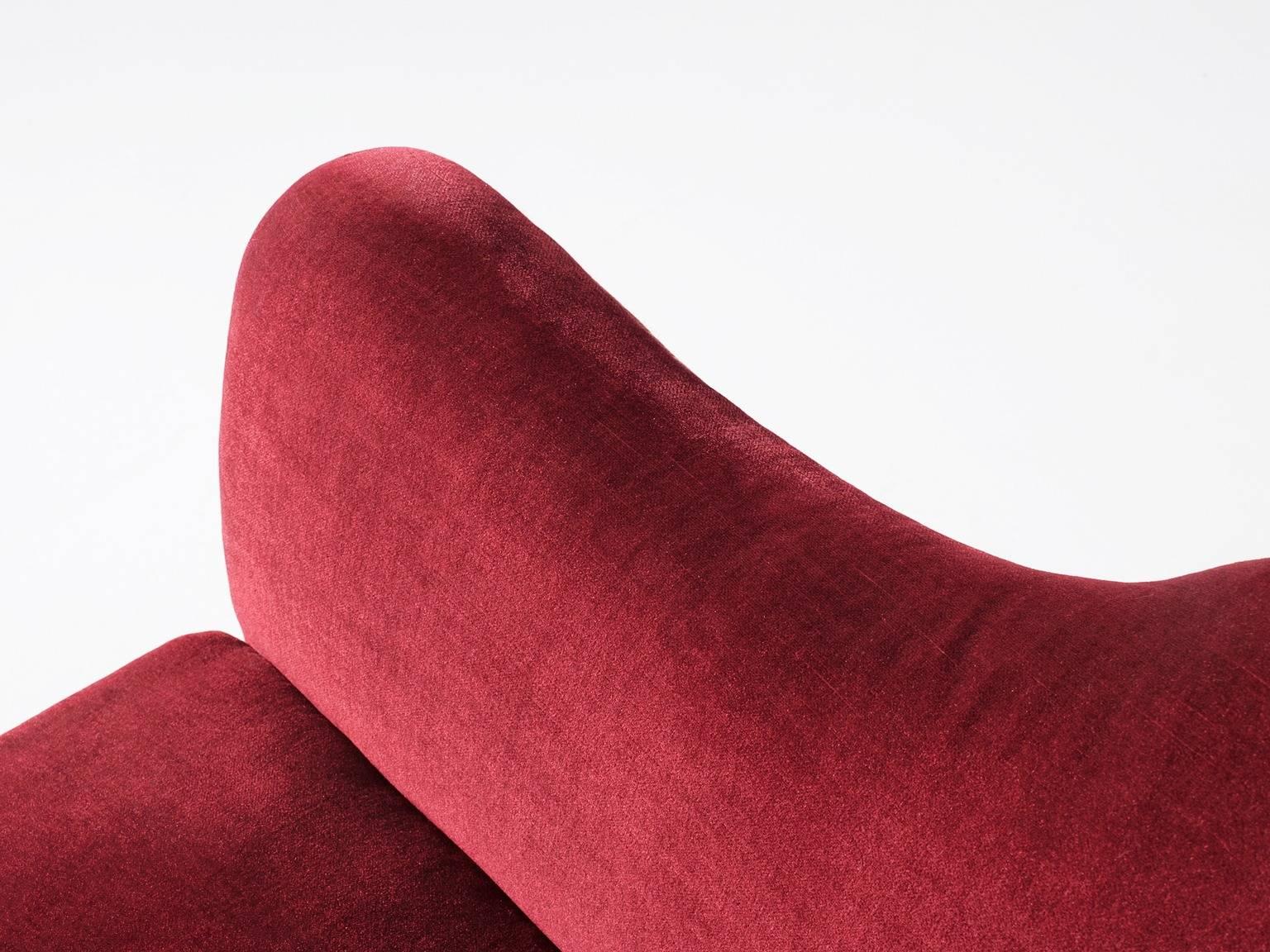 Beech Pair of Scandinavian Armchairs in Red Velvet 