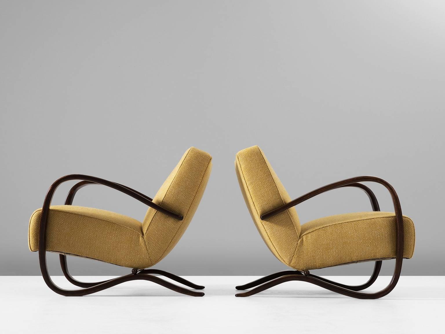 Czech Jindrich Halabala Pair of Yellow Lounge Chairs