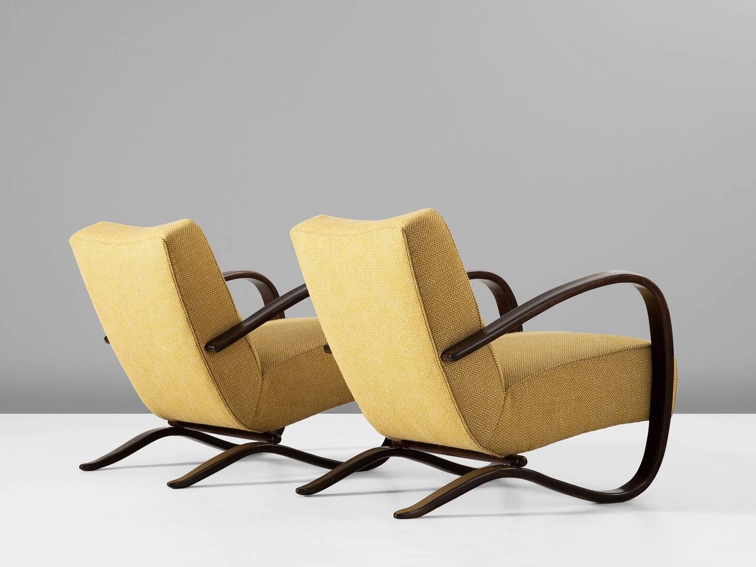 Mid-Century Modern Jindrich Halabala Pair of Yellow Lounge Chairs