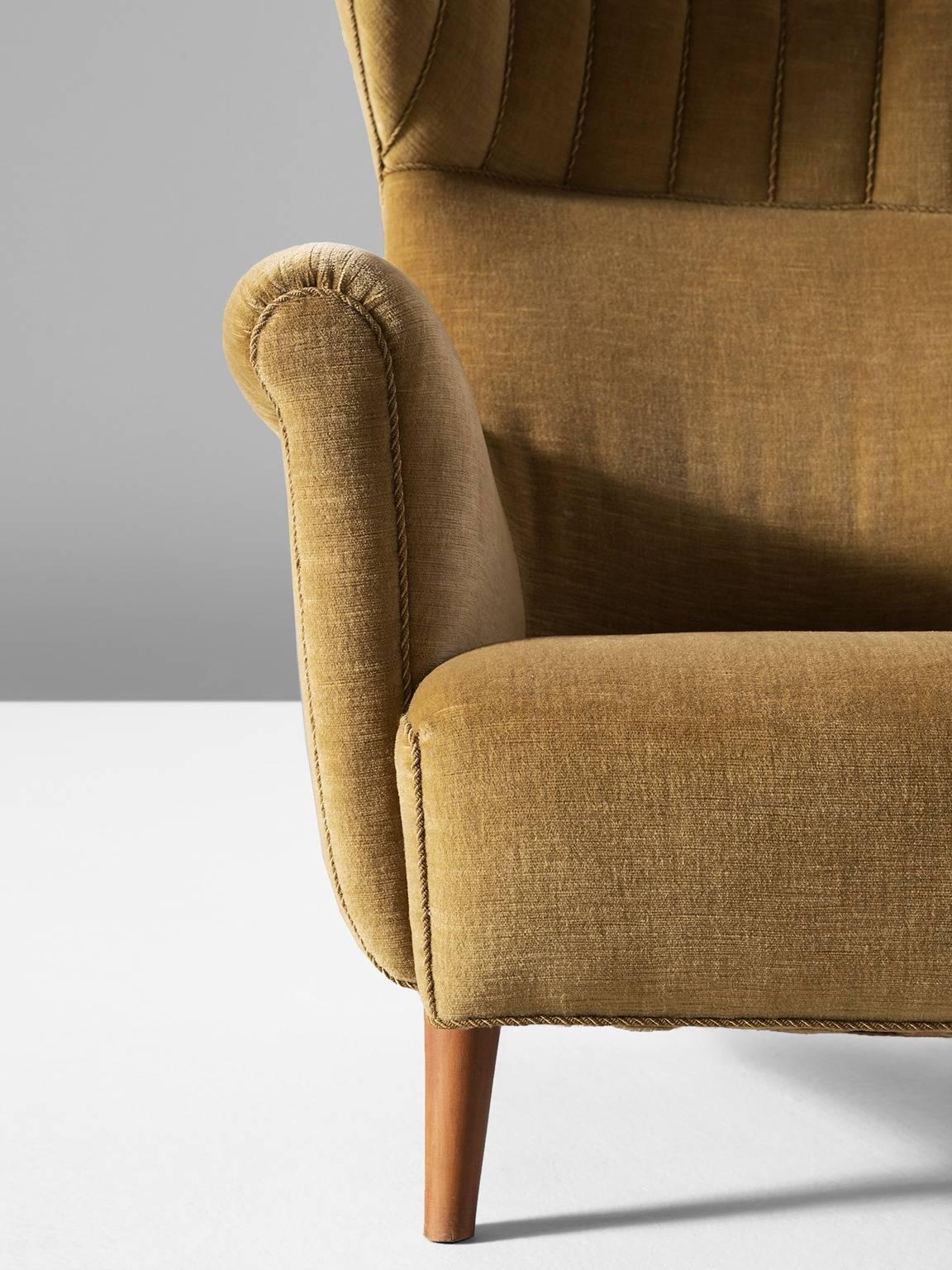 Mid-Century Modern Large Italian Wingback Chair in Mohair