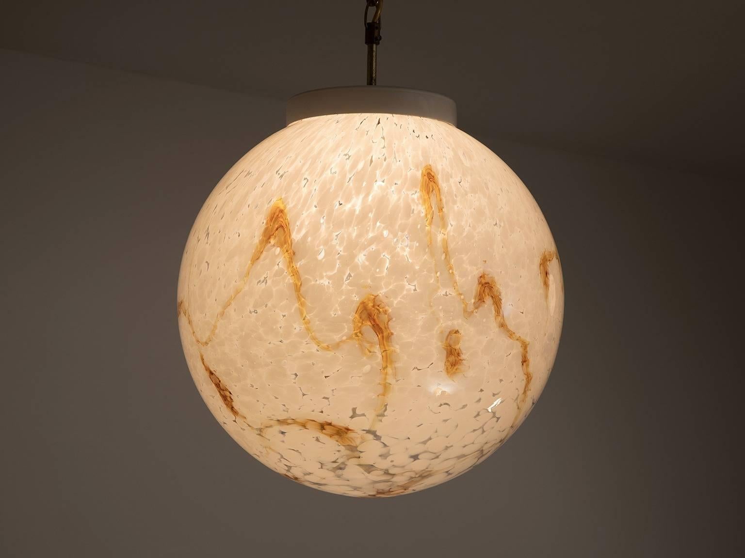 Mid-Century Modern Set of Four Large Pendants in Brass and Art-Glass