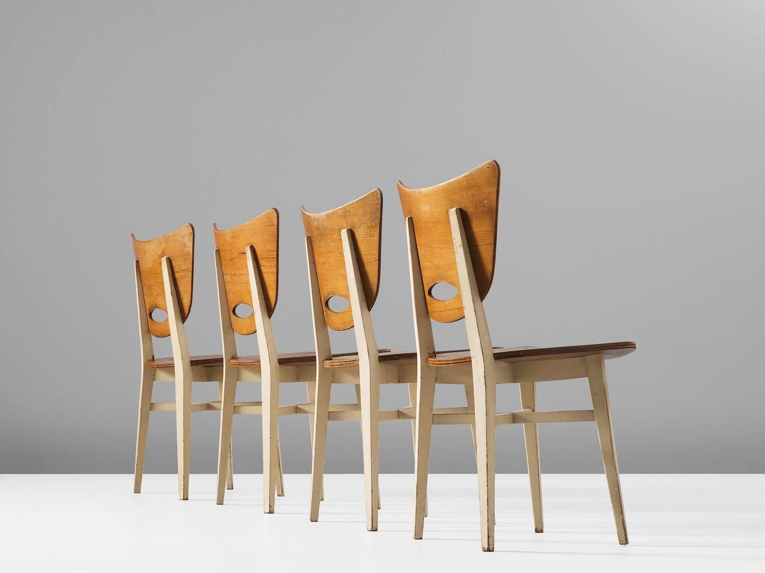 Mid-Century Modern Set of Four Dining Chairs in Beech