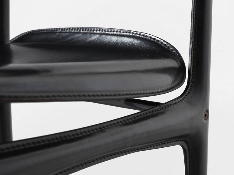 Set of Six Dining Chairs in Black Leather at 1stDibs