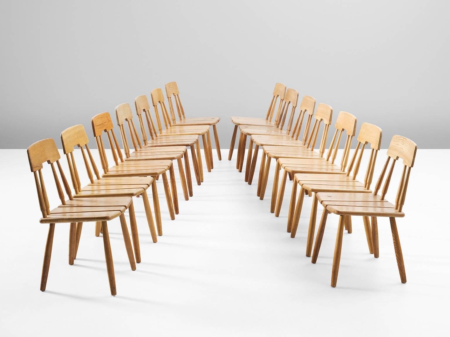 Mid-Century Modern Set of 14 Finnish Dining Chairs in Solid Oak