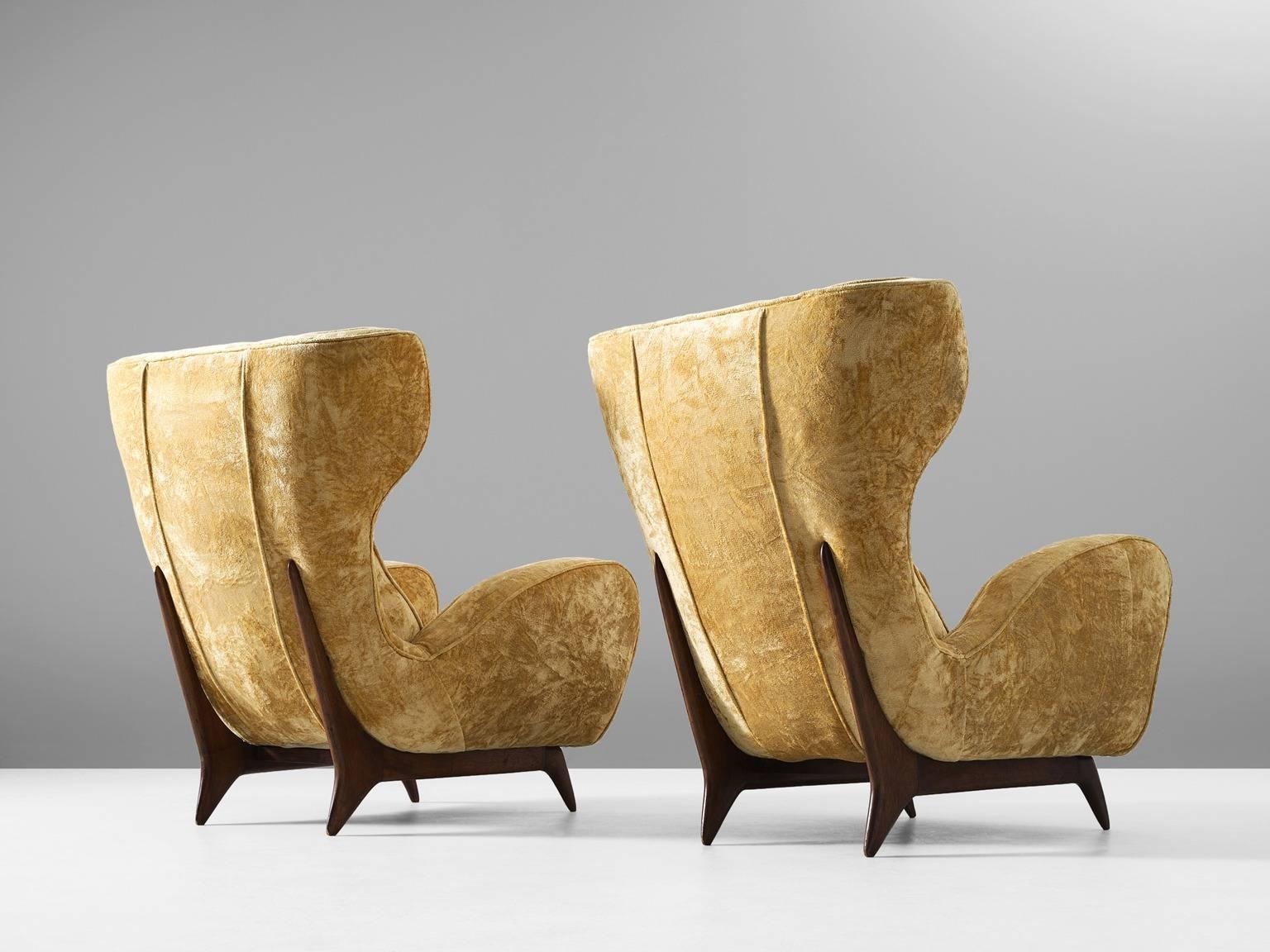 Mid-Century Modern Pair of Large Italian Wingback Chairs