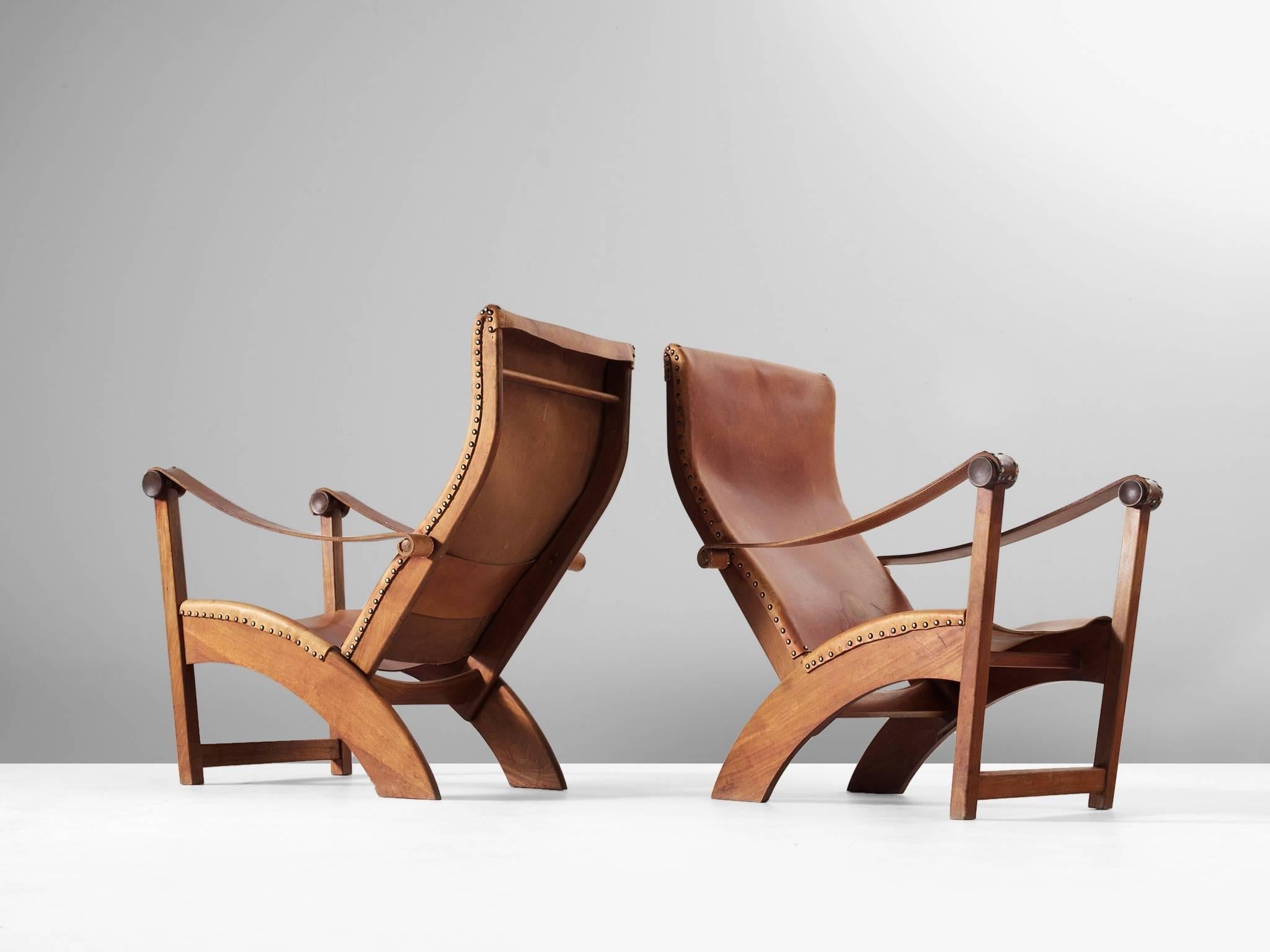 Mogens Voltelen Pair of Copenhagen Chairs in Cognac Leather In Good Condition In Waalwijk, NL