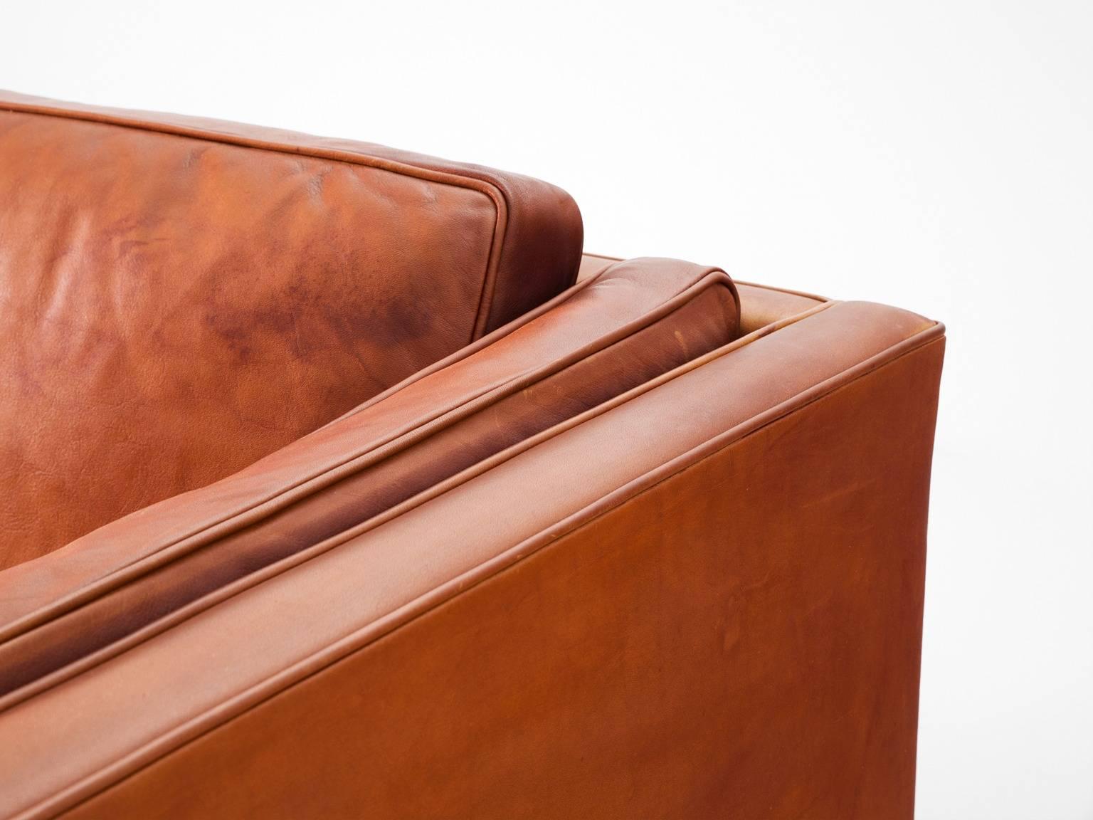 Mid-20th Century Børge Mogensen 2443 Sofa in Cognac Brown Leather