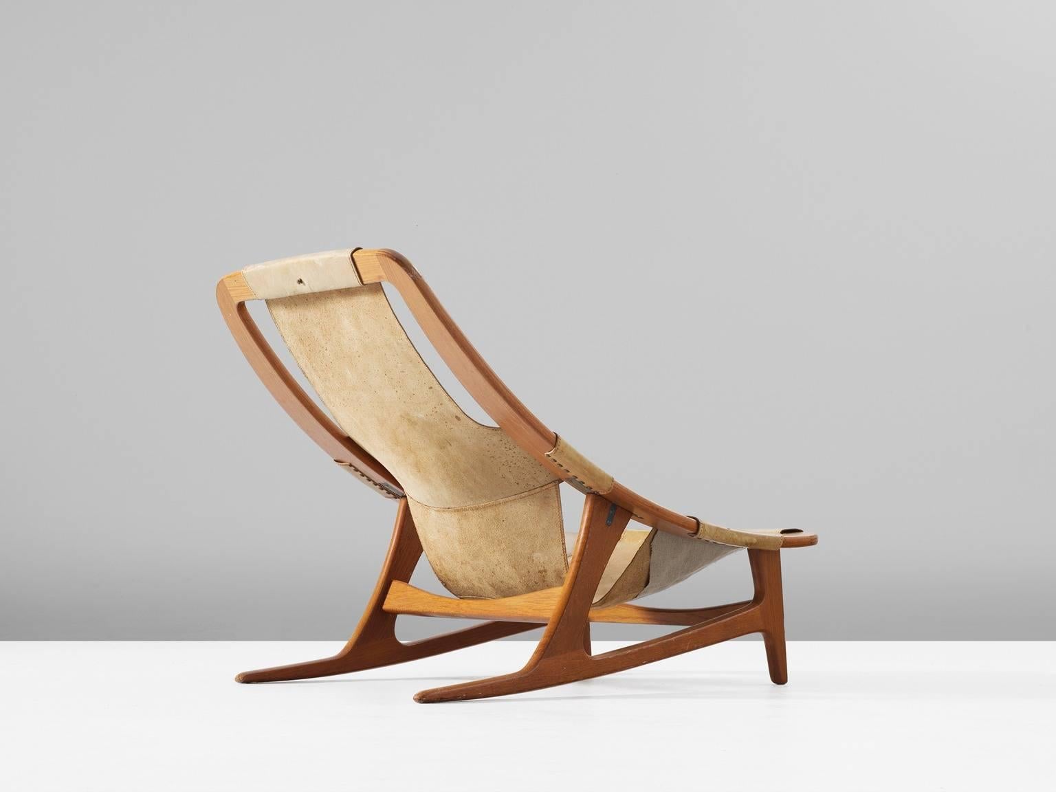 Arne Tidemand Ruud Lounge Chair in Teak and Natural Leather In Good Condition In Waalwijk, NL