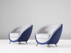 Guglielmo Veronesi Pair of Easy Chairs in Grey and Blue Upholstery