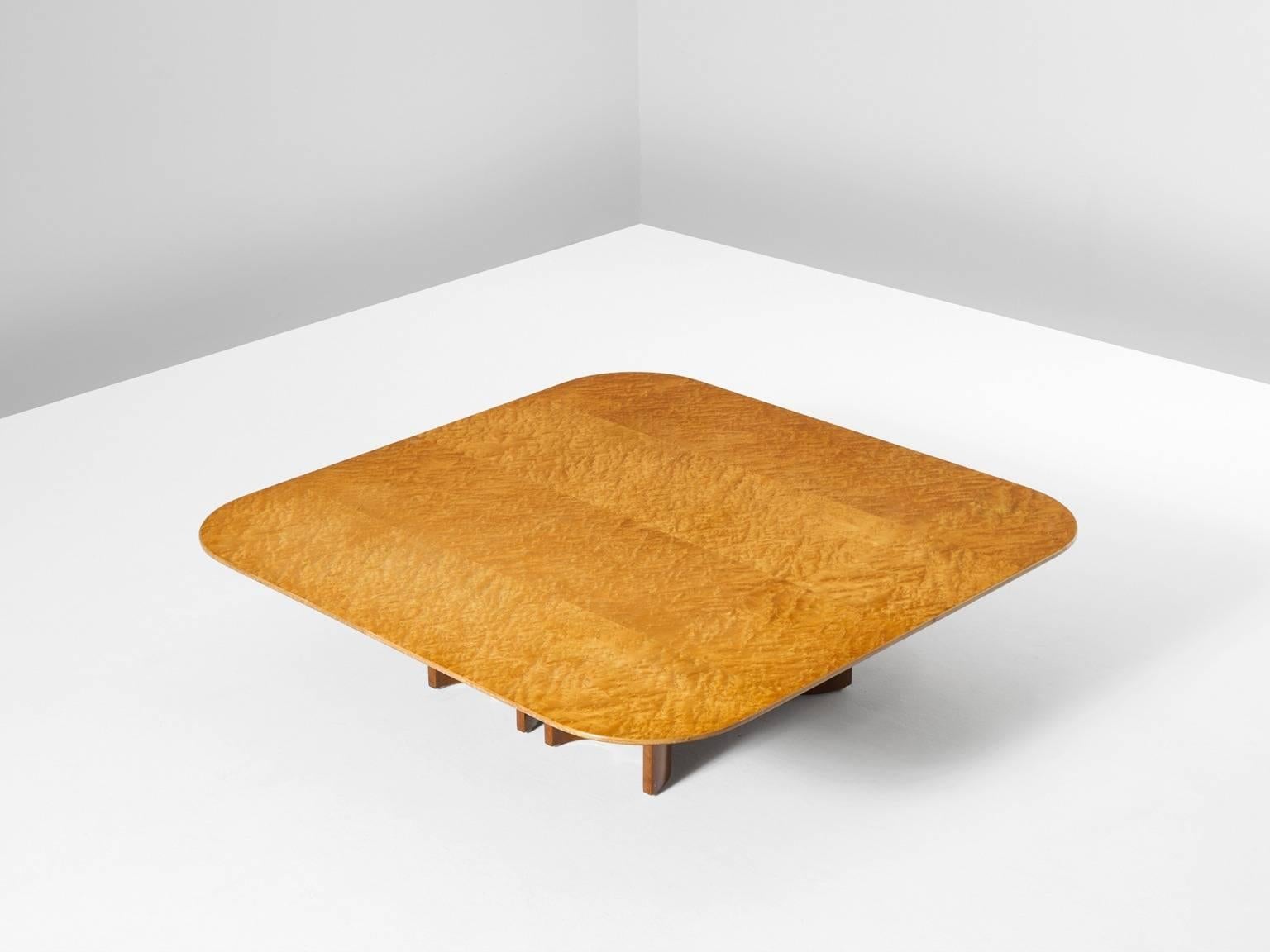 Mid-Century Modern Saporiti Large Coffee Table in Bird's-Eye Maple