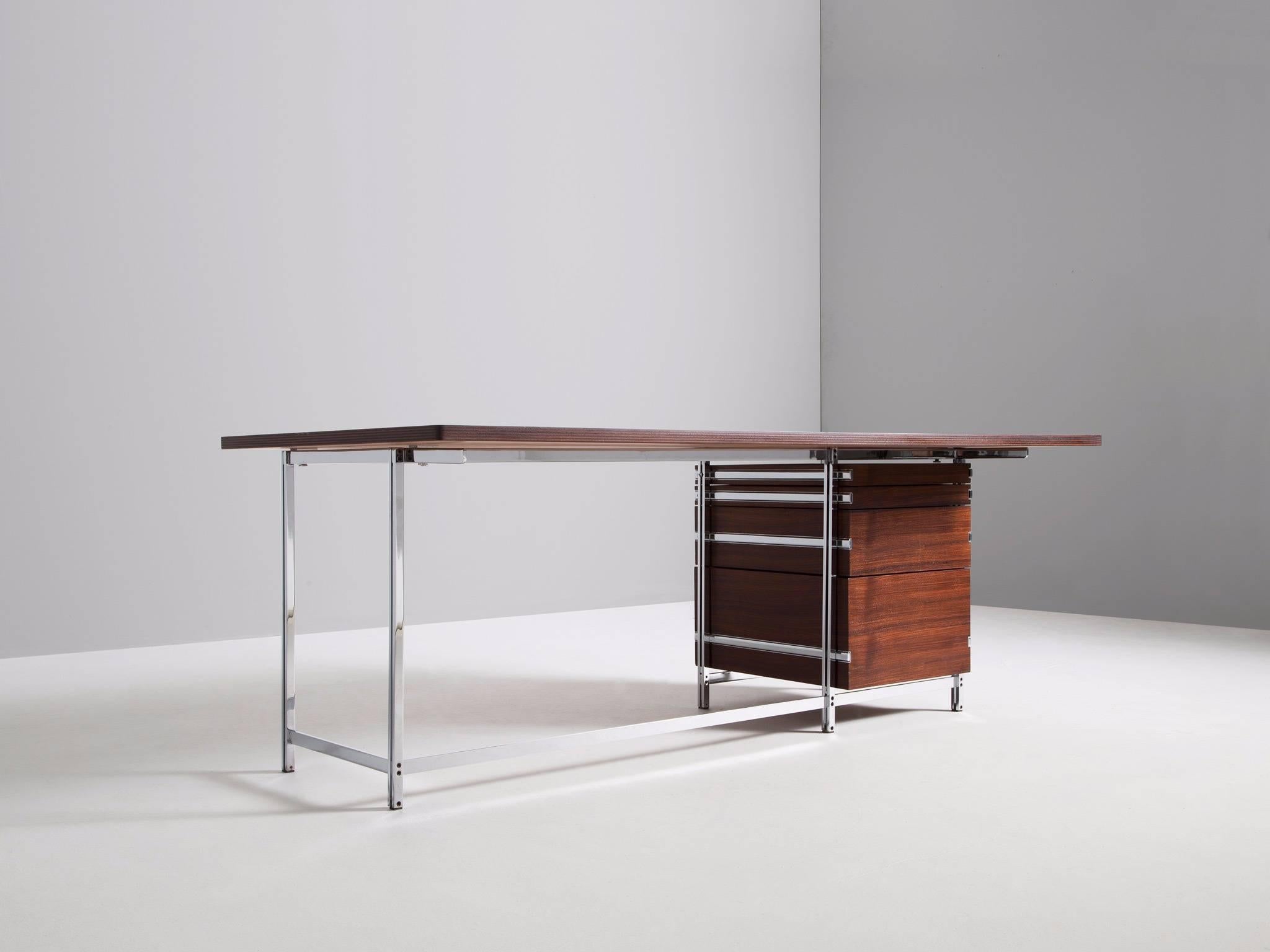 Belgian Jules Wabbes Set of Two Desks in Rosewood and Chrome