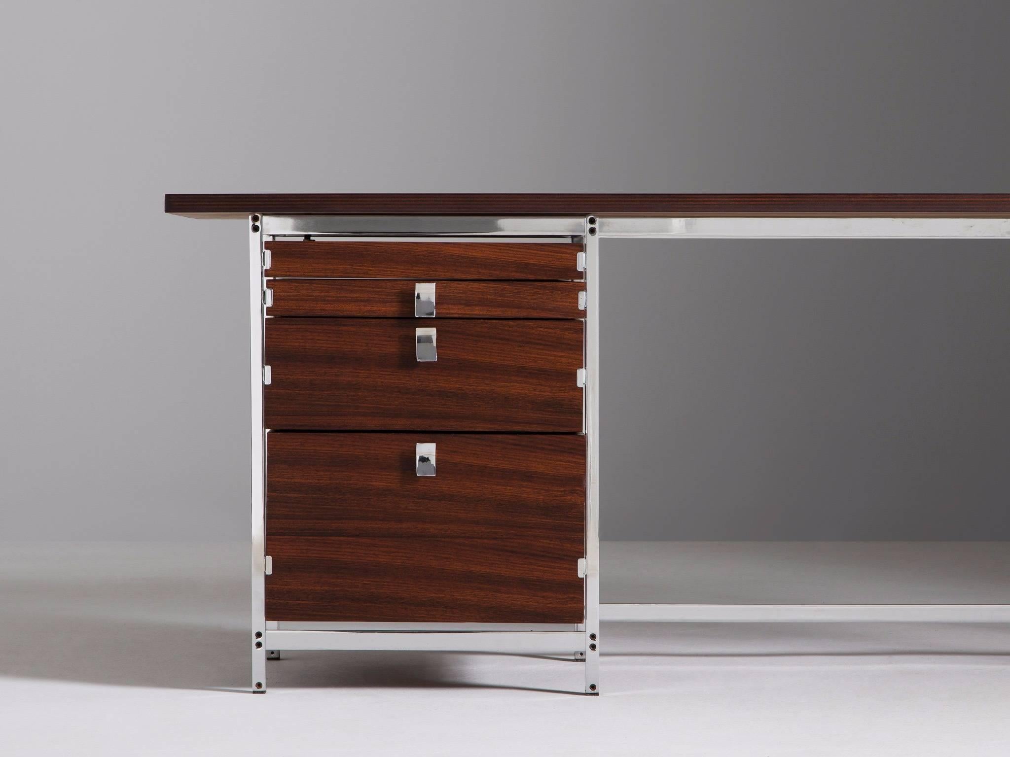 Jules Wabbes Set of Two Desks in Rosewood and Chrome In Excellent Condition In Waalwijk, NL