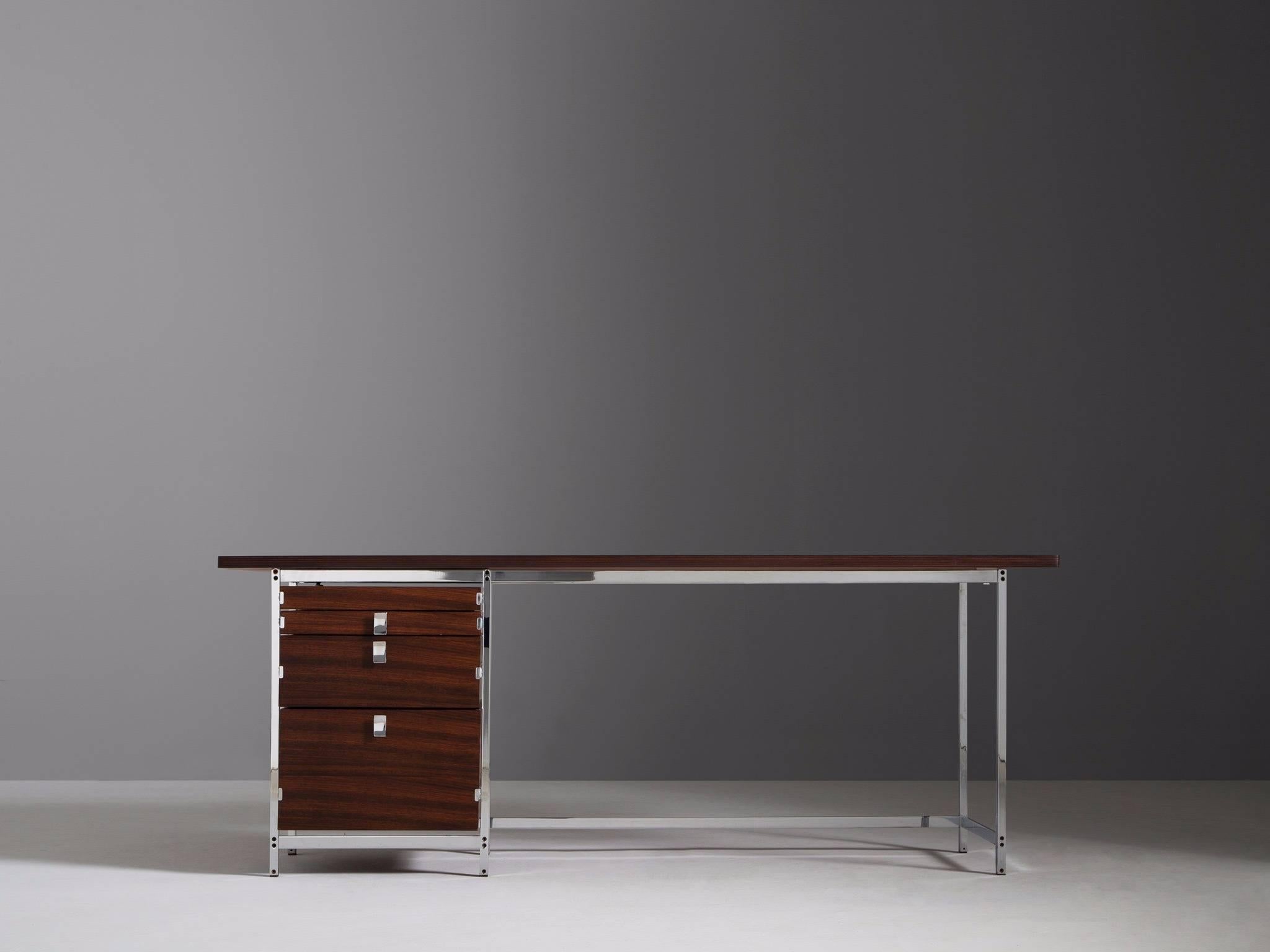 Mid-Century Modern Jules Wabbes Set of Two Desks in Rosewood and Chrome