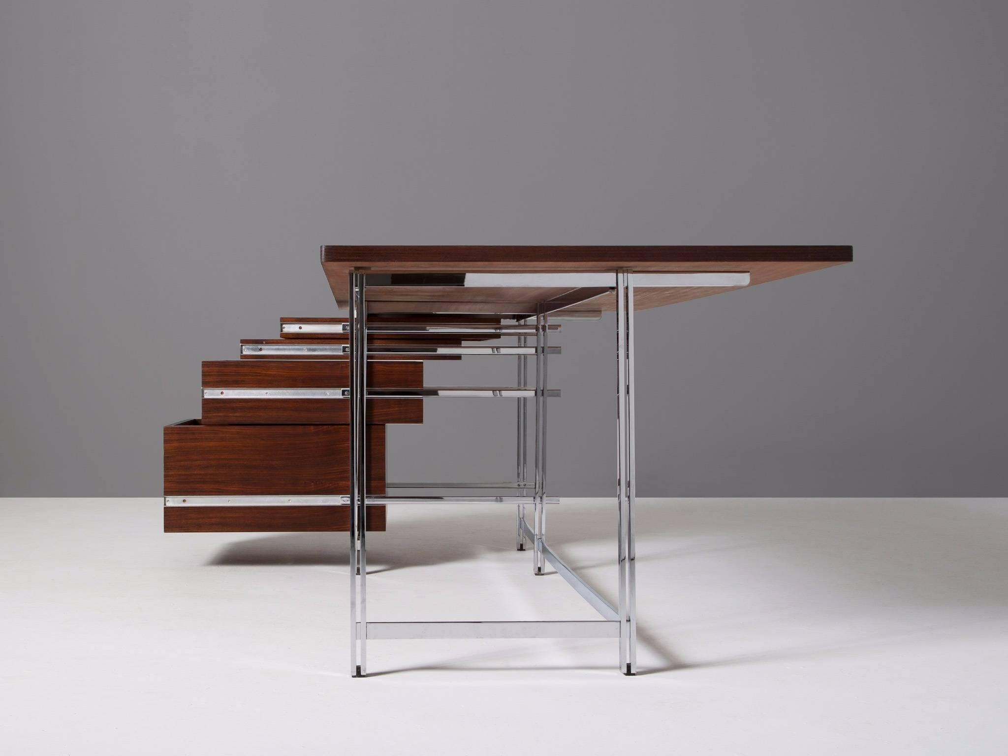 Mid-20th Century Jules Wabbes Set of Two Desks in Rosewood and Chrome