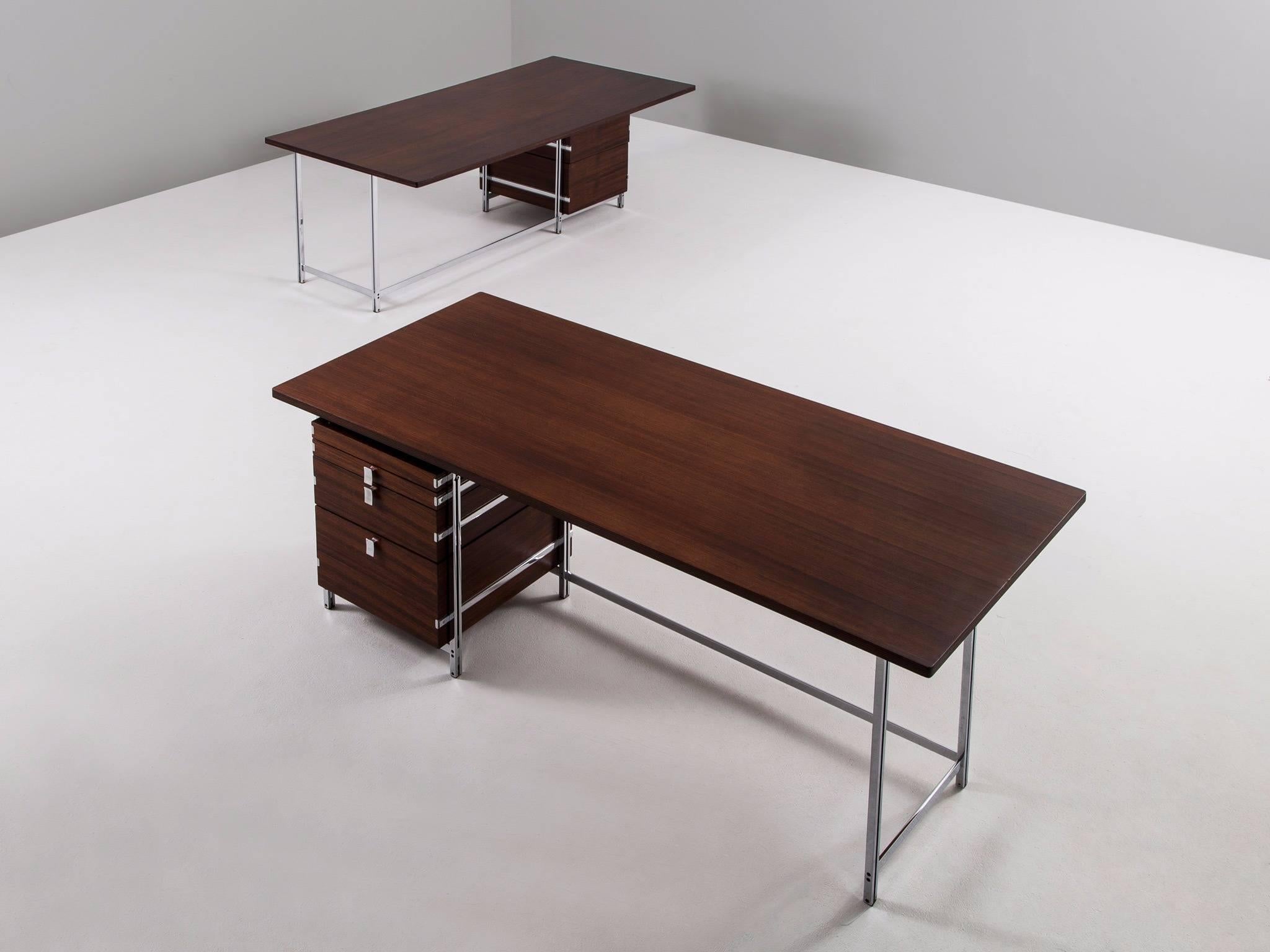 Jules Wabbes Set of Two Desks in Rosewood and Chrome 3