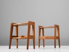 Charles Dudouyt Pair of Side Tables in Solid Oak
