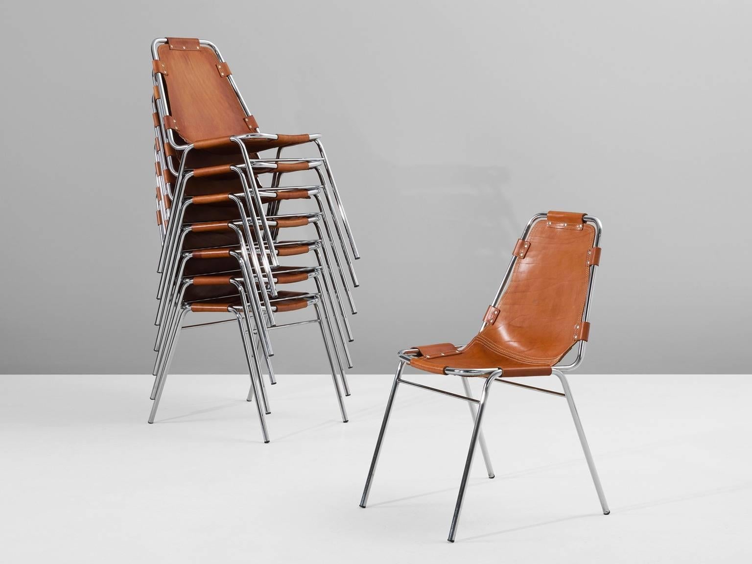 Set of Eight 'Les Arcs' Chairs in Cognac Leather In Good Condition In Waalwijk, NL