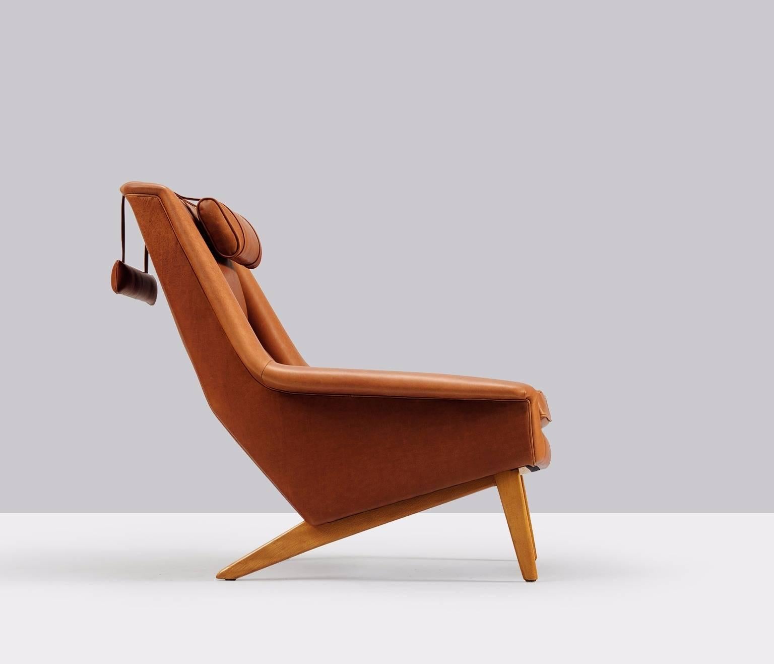 Scandinavian Modern Danish Reupholstered Lounge Chair in Cognac Leather