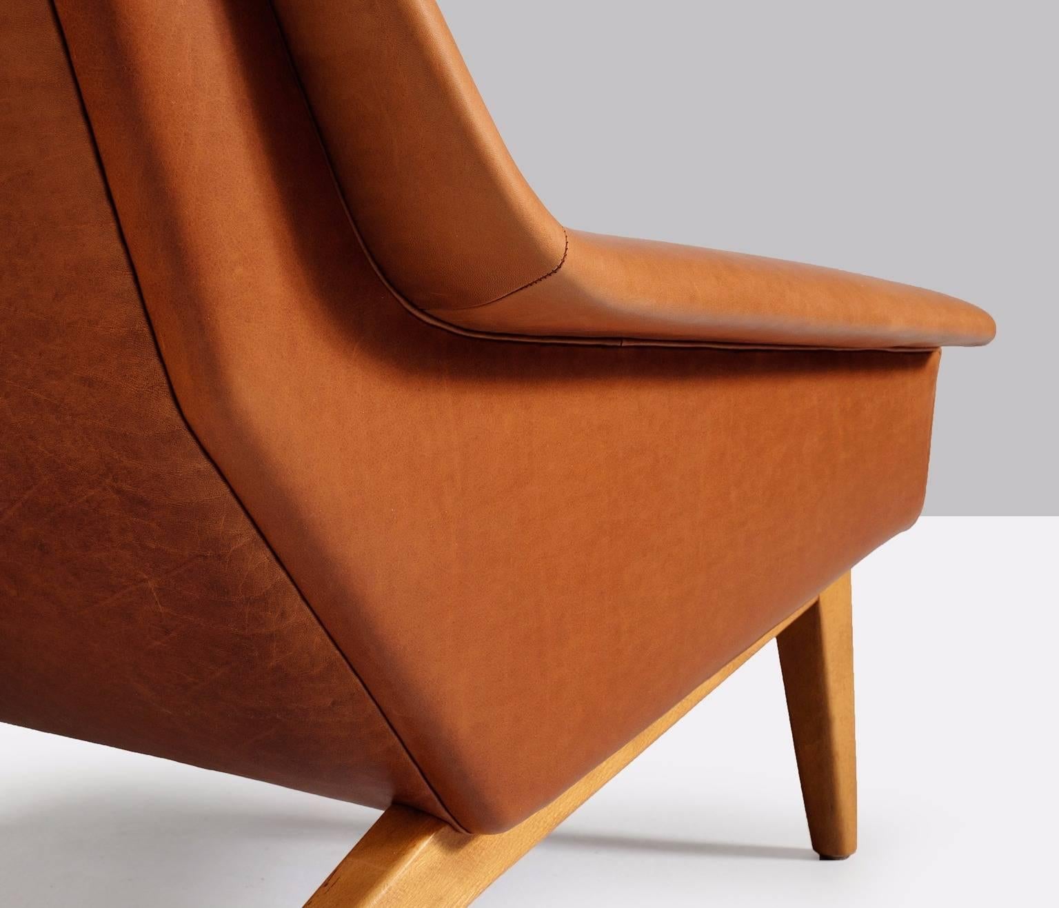 Mid-20th Century Danish Reupholstered Lounge Chair in Cognac Leather