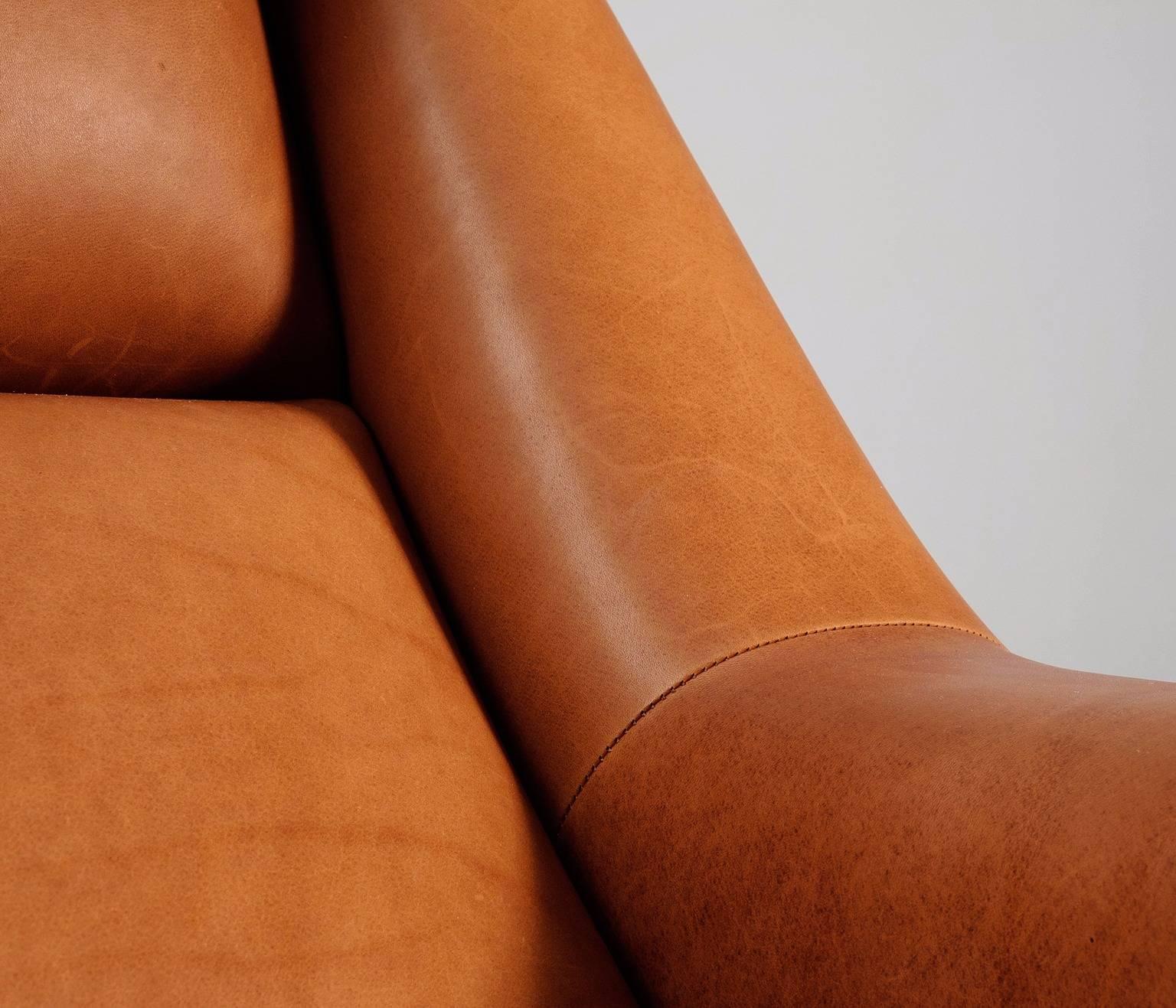 Danish Reupholstered Lounge Chair in Cognac Leather 1