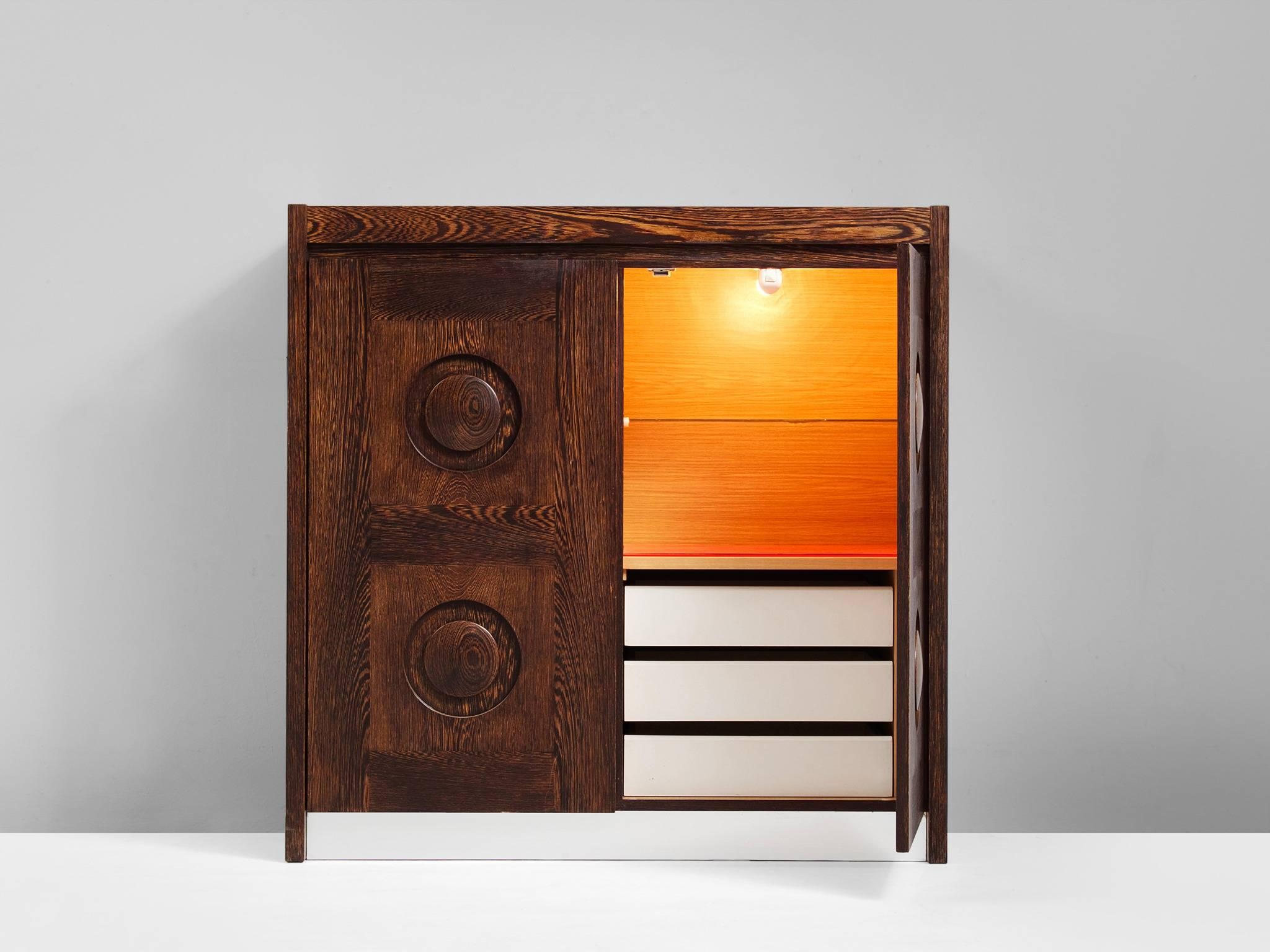 European Brutalist Illuminated Bar Cabinet in Wengé